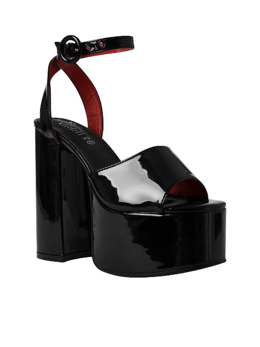 VILLAINS SF YUZA Women s Platform Heeled Sandals BLACK PATENT