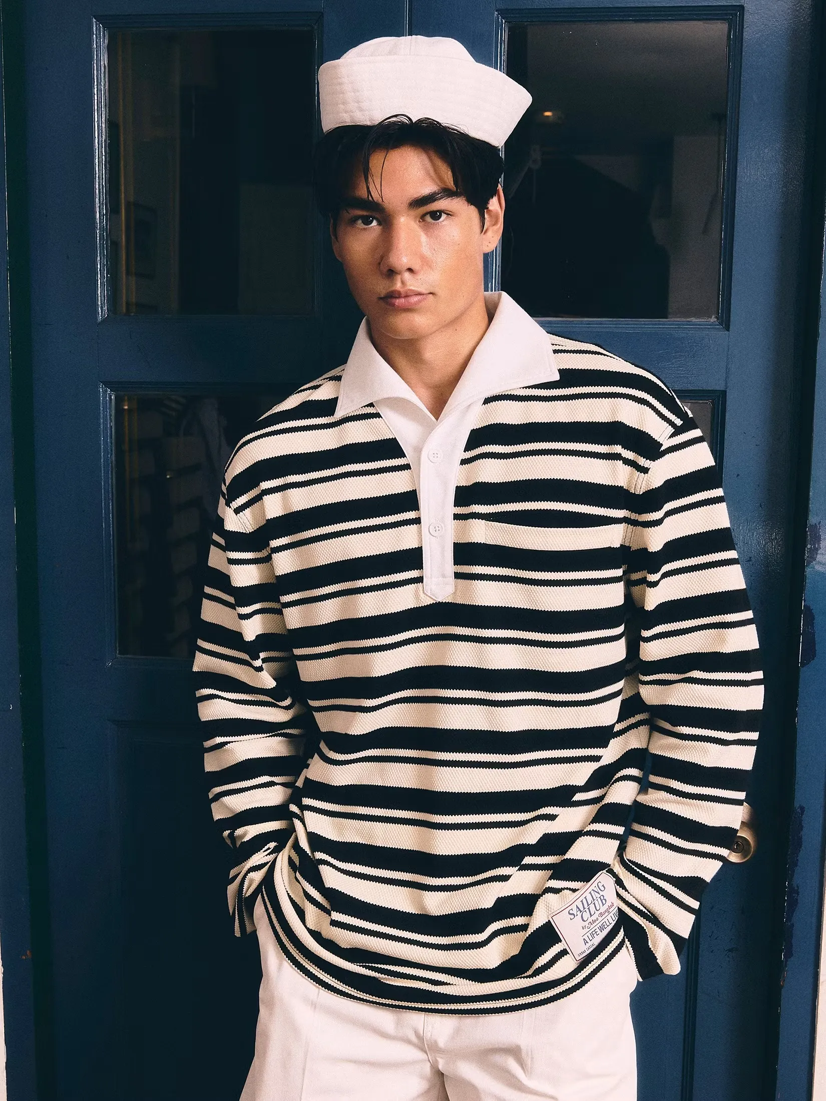 MOO [MOO 6/25] Sailor Striped Knitted Shirt White+Black