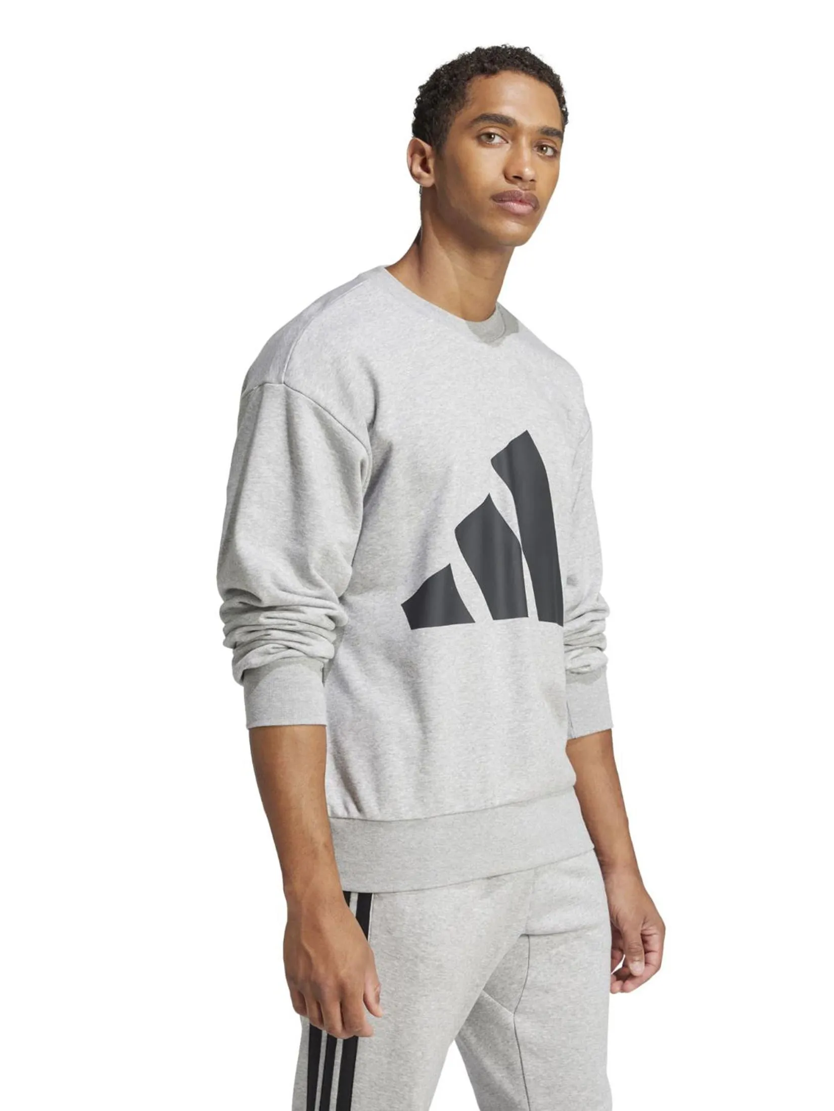 ADIDAS Men Sweatshirt Essentials Big Logo French Terry JE8952 Medium Grey Heather / Black