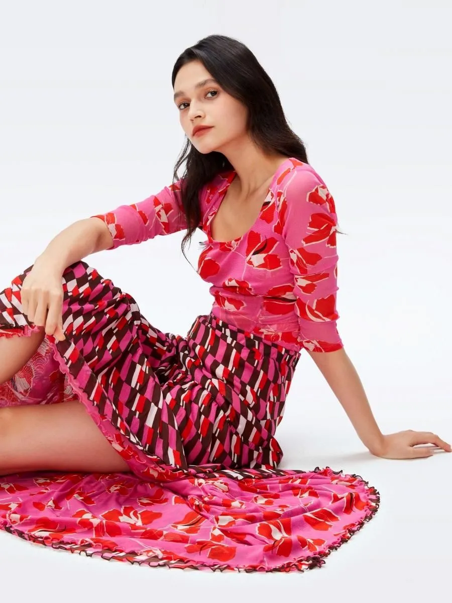 DIANE VON FURSTENBERG DVF AUSTRIA REVERSIBLE SKIRT PAP TUL LG PK ME/AR GEO PK ME