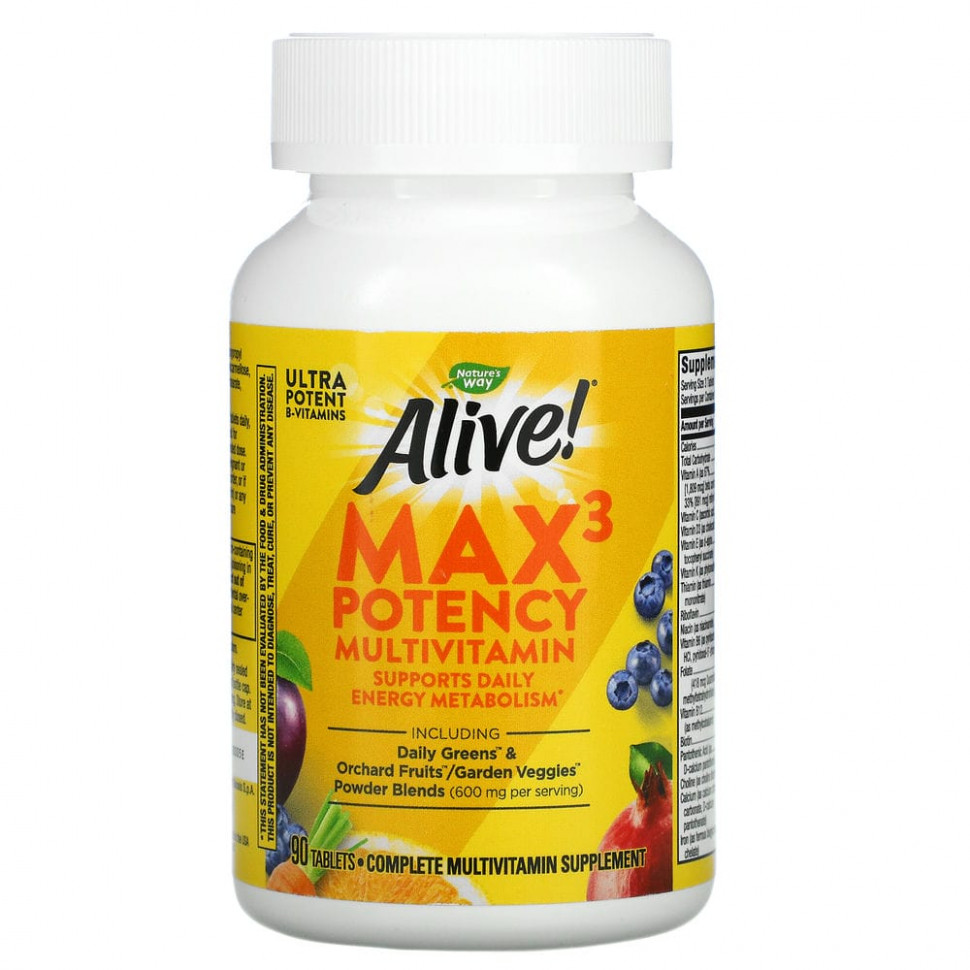 Nature's Way, Alive! Max3 Potency, мультивитамины, 90 таблеток