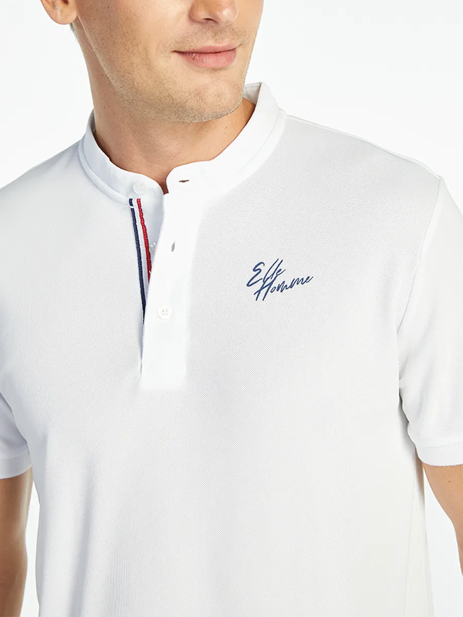 ELLE HOMME MEN BAND COLLAR POLO SHIRT W8K904WH - WHITE