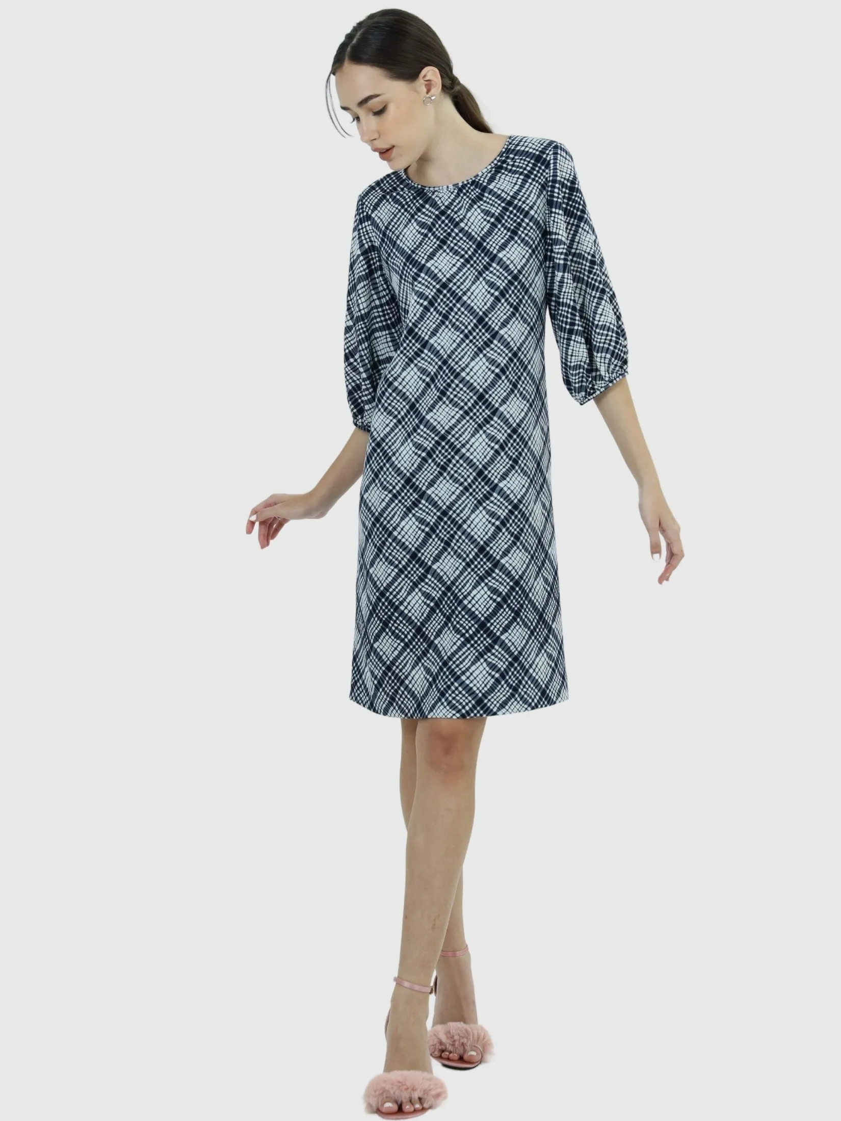 VERONIQA Women Dress Long Sleeves Chiffon Dobby Navy Blue