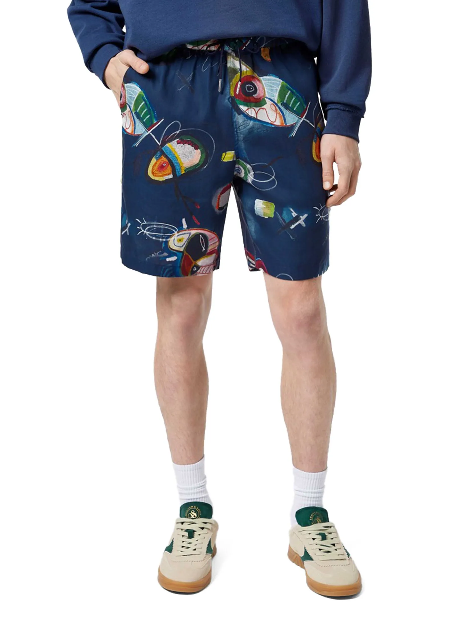 SCOTCH&SODA Men Bermuda Short Fave - Relaxed Fit Printed Tencel Abstract Island Night AOP