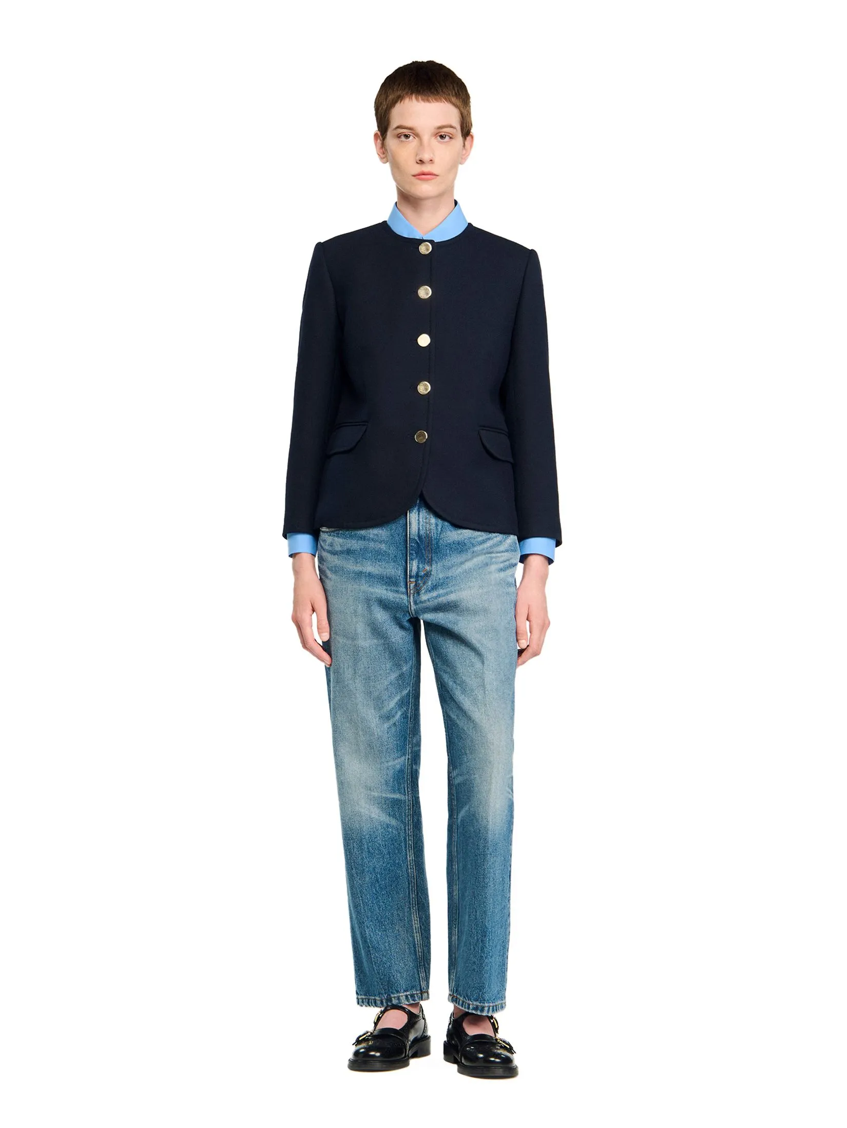 SANDRO Round Collar Jacket