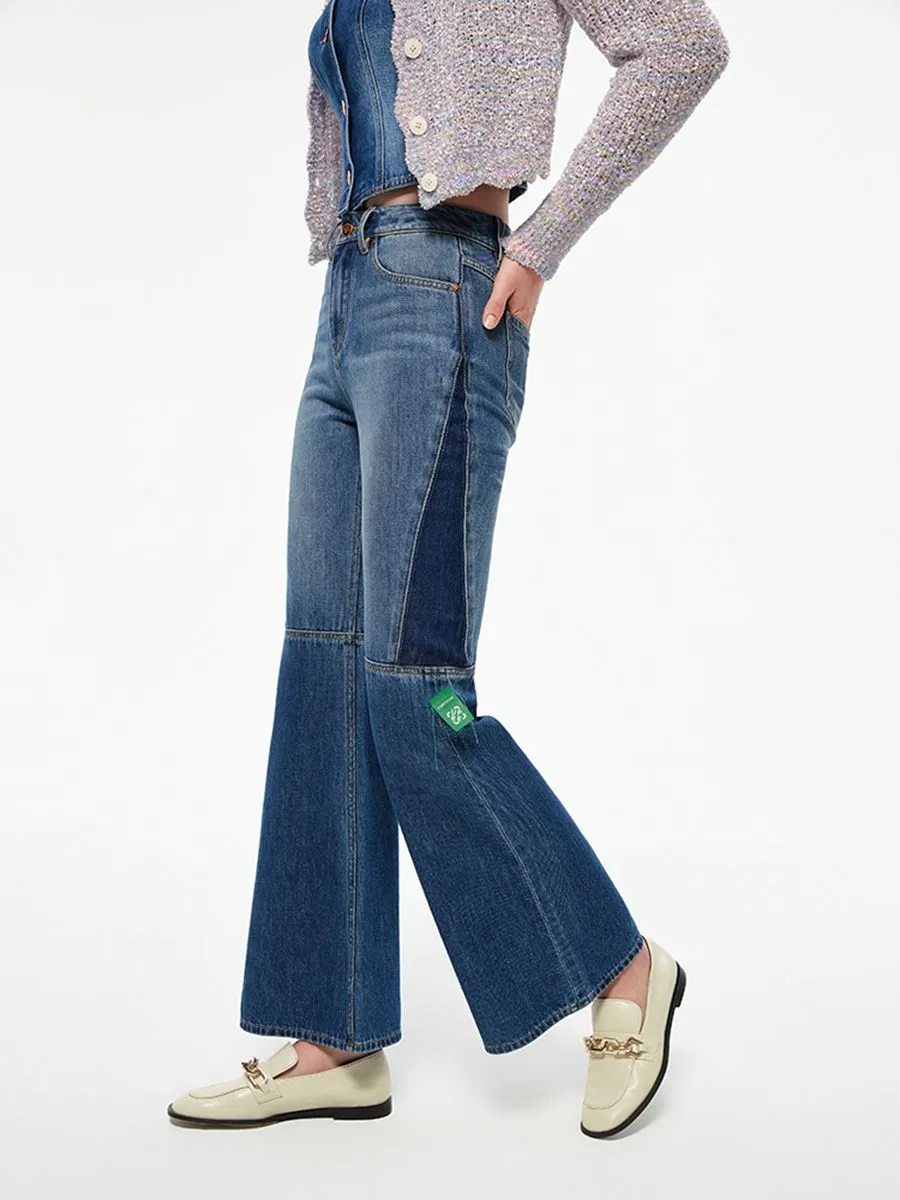 PORTSPURE Women Jeans Cropped Wide Leg Navy