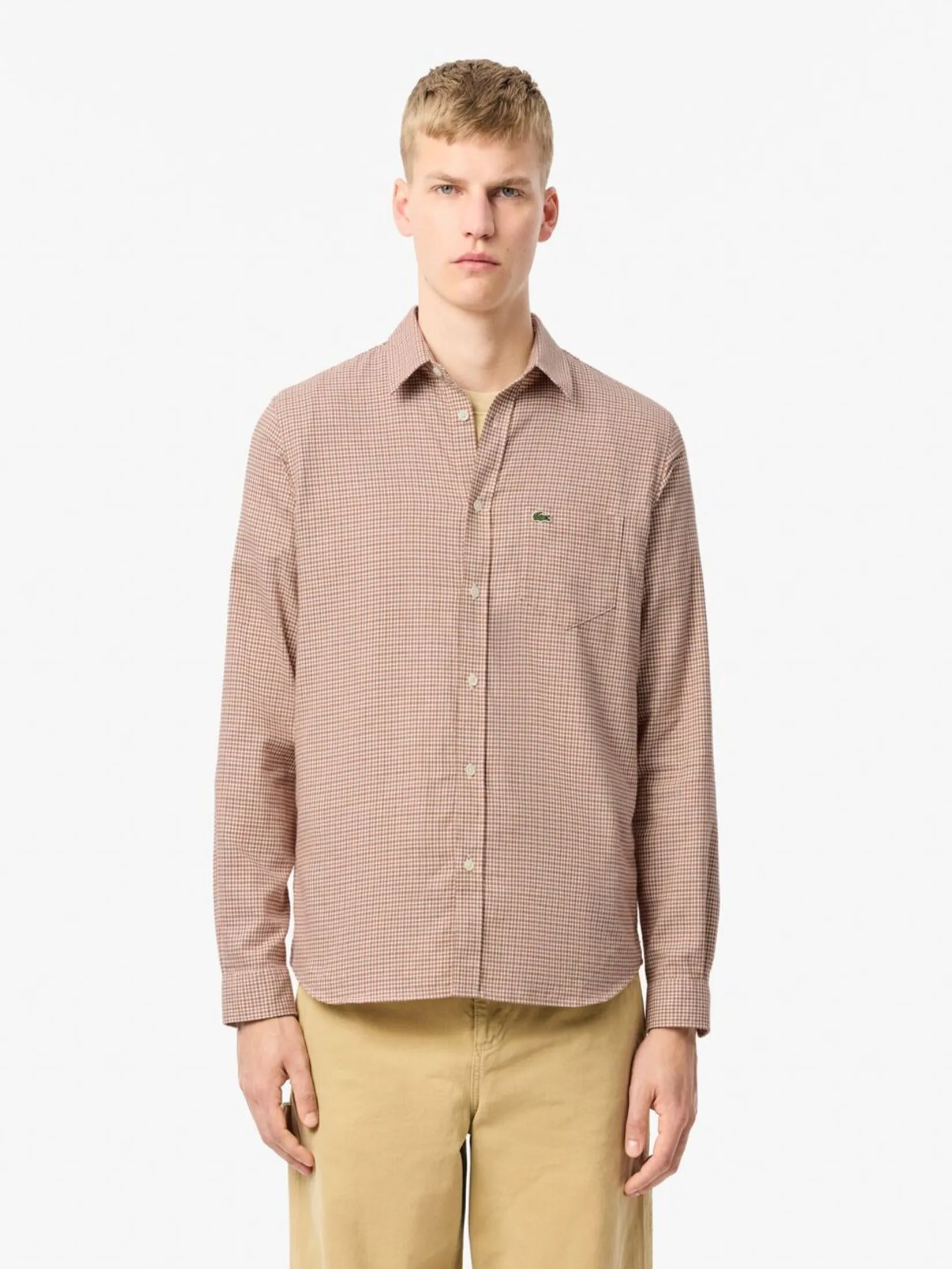 LACOSTE Regular Fit Pocket Front Checked Shirt Beige Size - 39