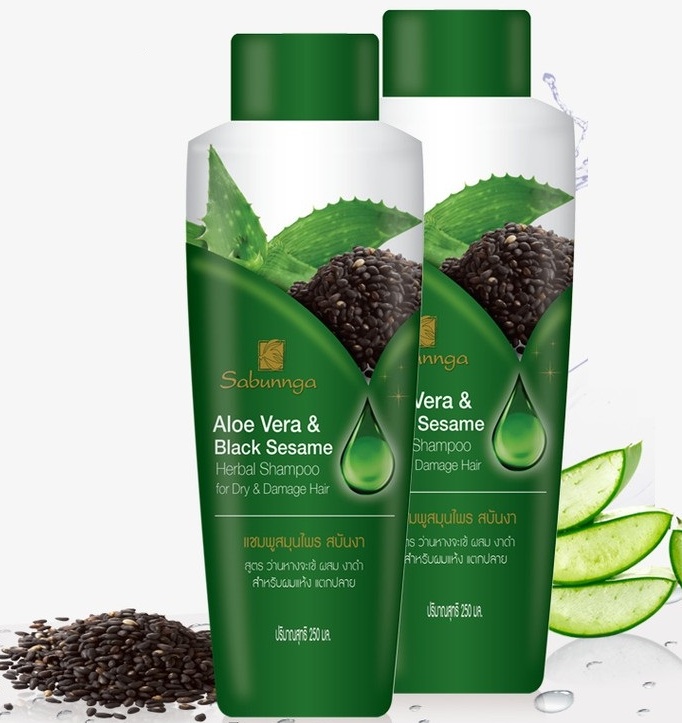 Шампунь для сухих волос с алоэ вера и маслом черного кунжута Sabunnga 250 мл