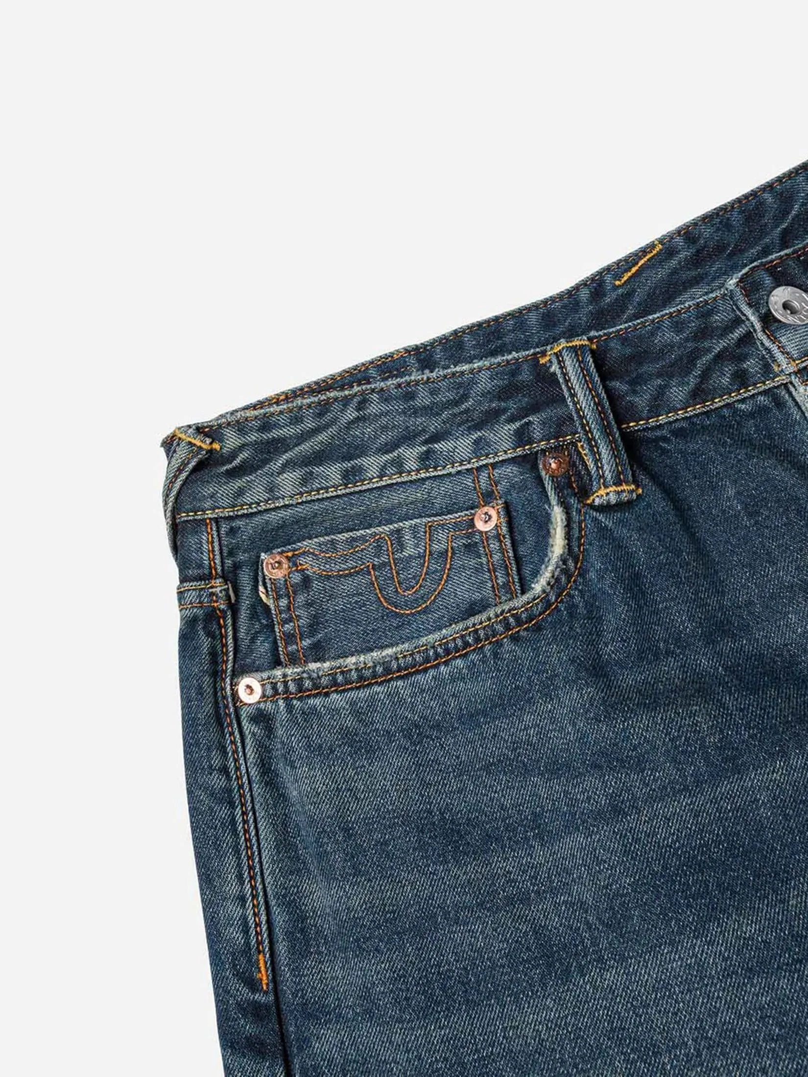 EVISU Men Jeans 7-Pocket Design Washed Daicock Print Carrot Fit #2017 Indigo