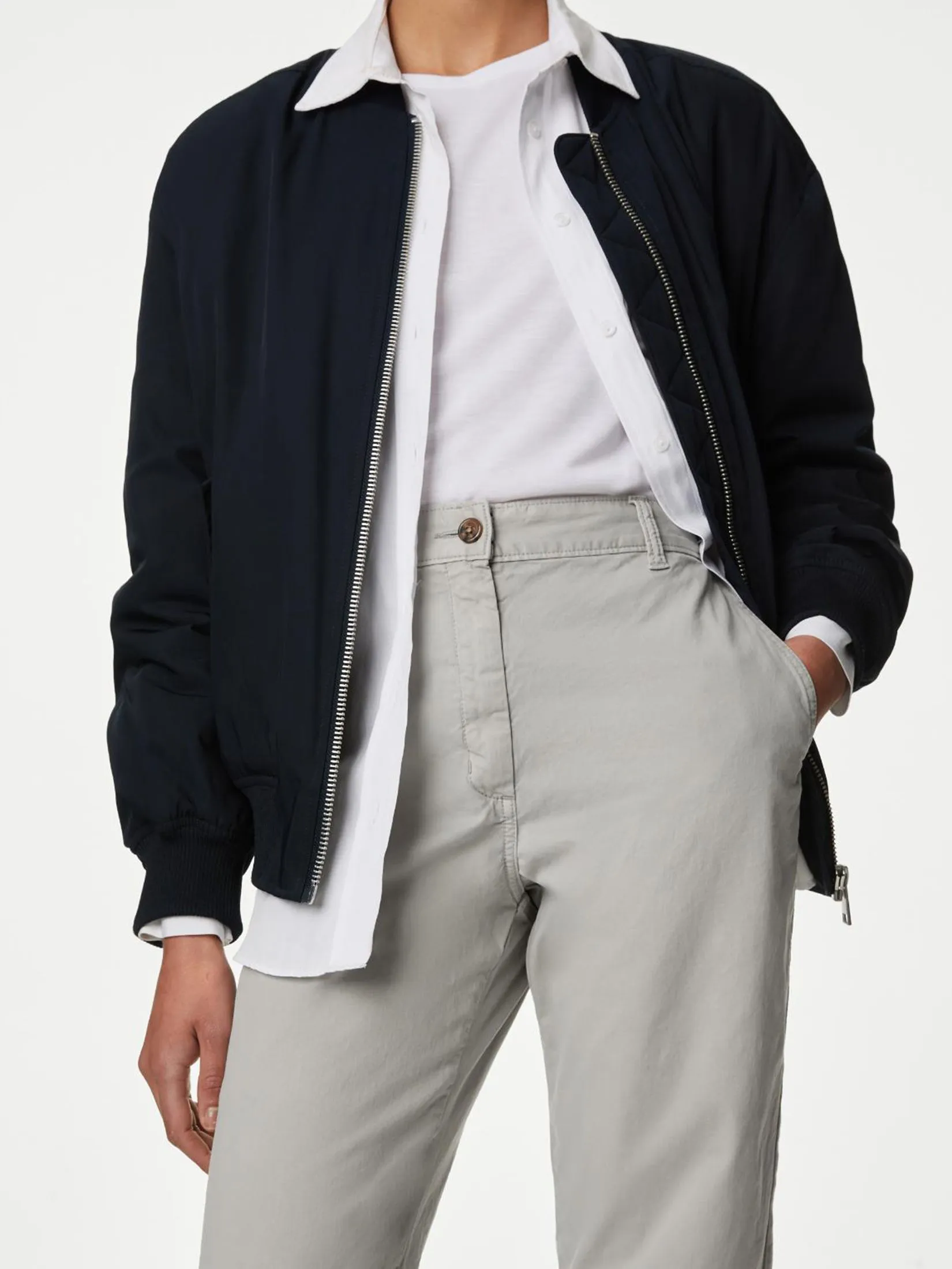 MARKS & SPENCER Women Chinos Pants Tea Dyed Slim Fit Cotton Rich