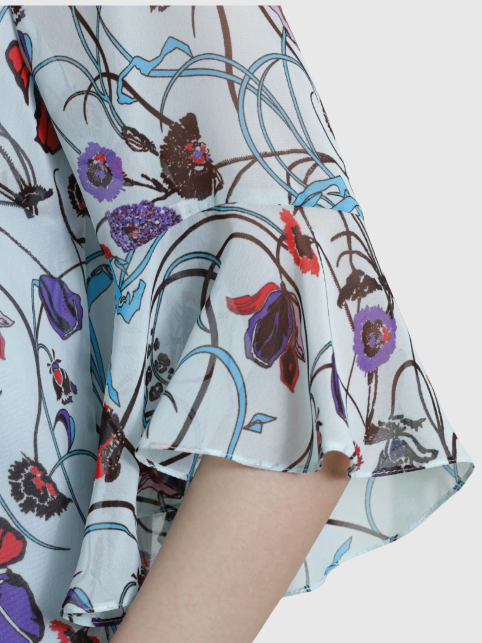 MIKIKO Women Blouse Long Sleeves Chiffon Print Blue