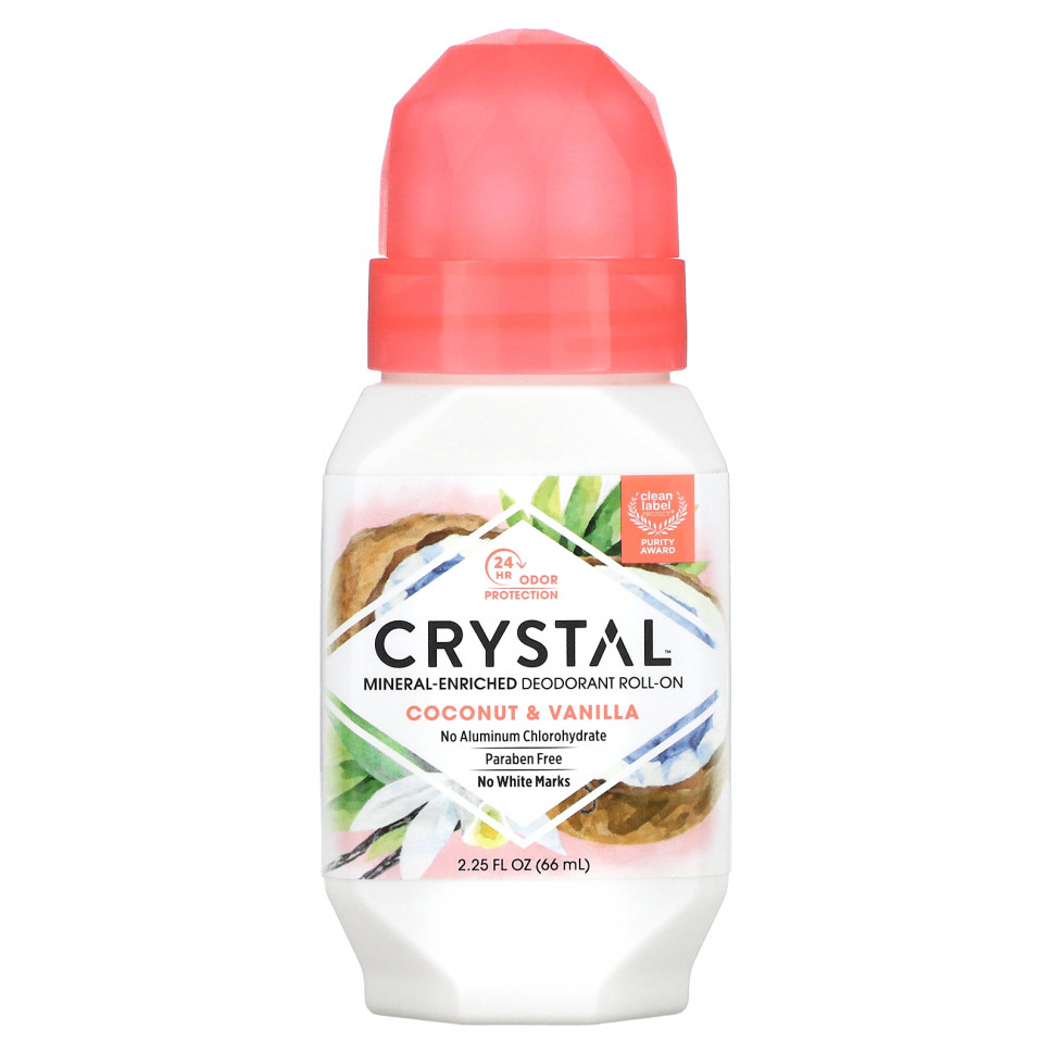 Crystal Body Deodorant, Шариковый дезодорант с минералами, с кокосом и ванилью, 66 мл (2,25 жидк. Унции)