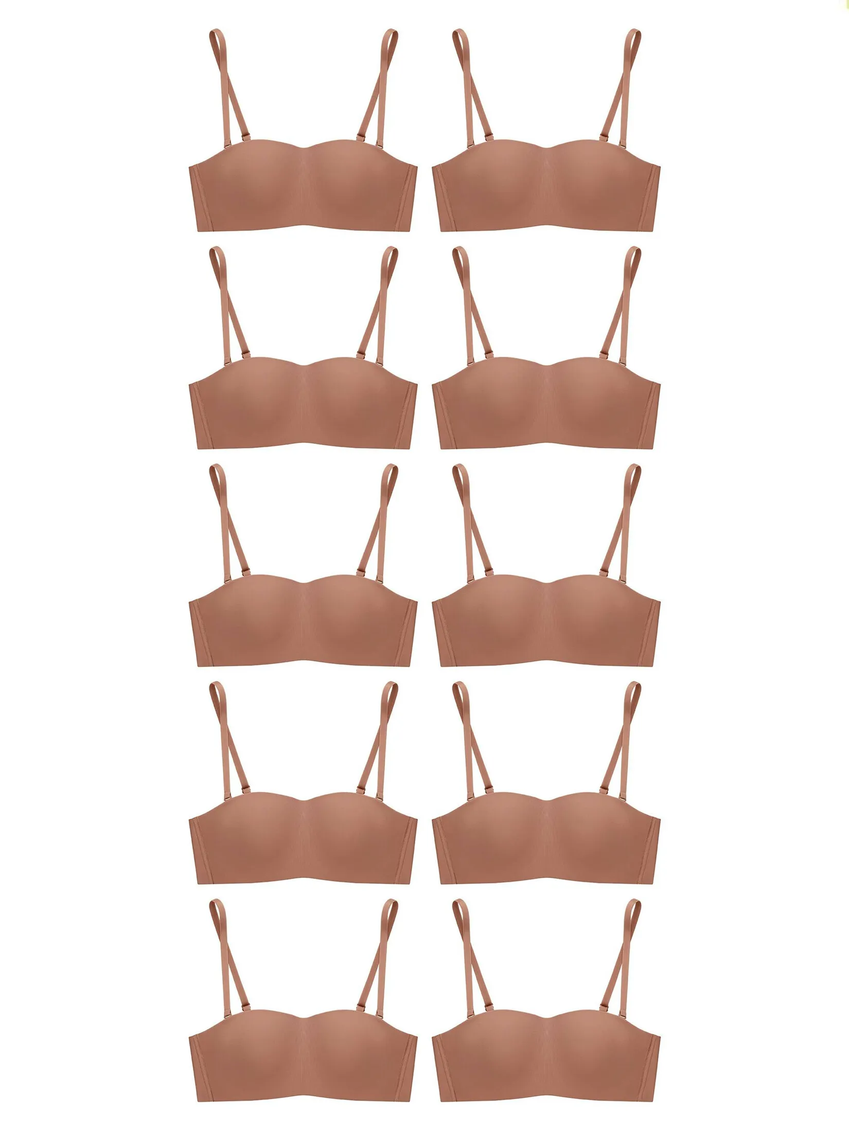 SABINA [Pack 10 Piece] [Online Exclusive] Bra Wireless Strapless Woman Pretty Perfect Seamless - Tan
