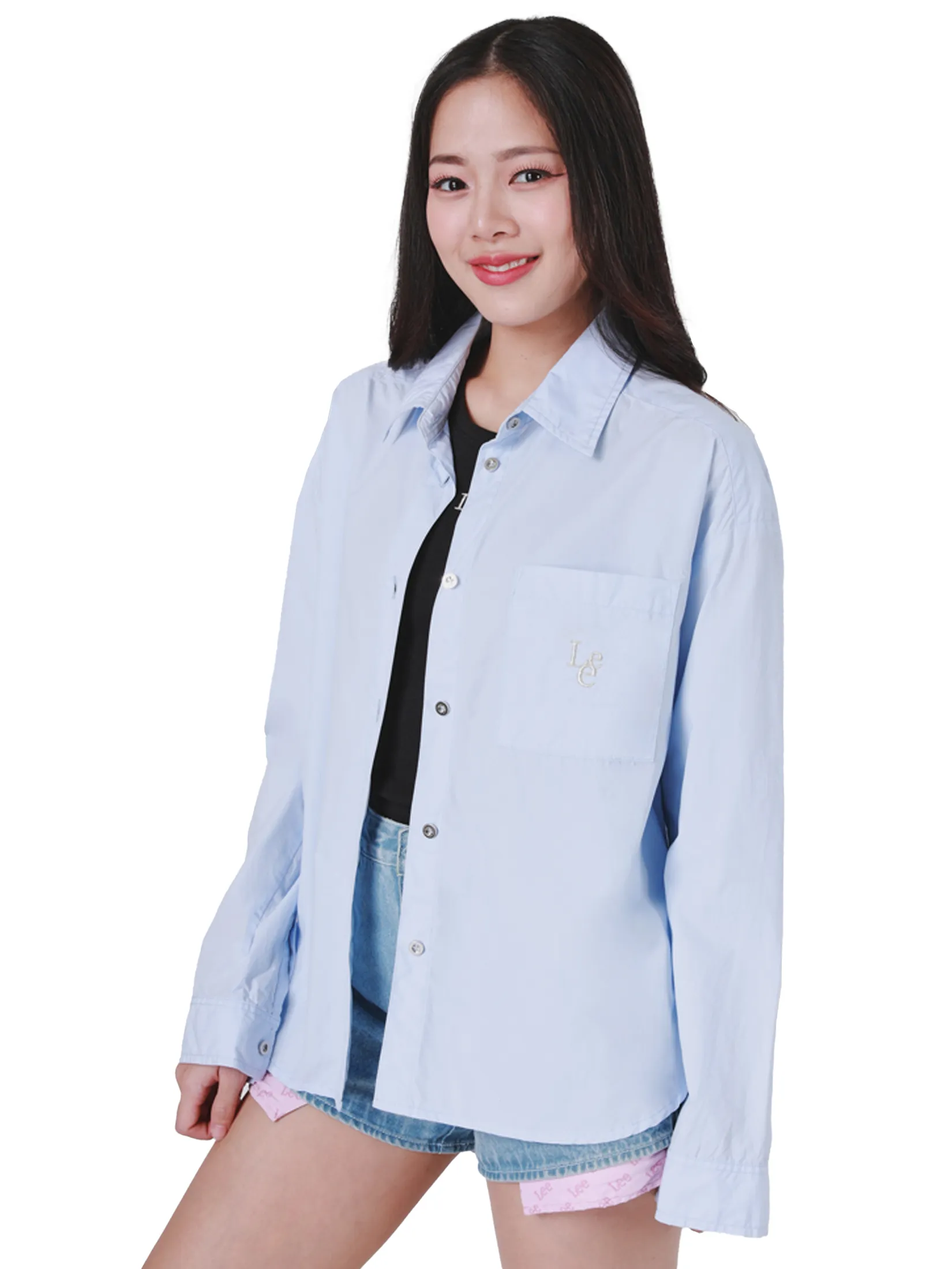 LEE Women s Shirt Long Sleeve Lee Pink Collection Oversize Fit Blue