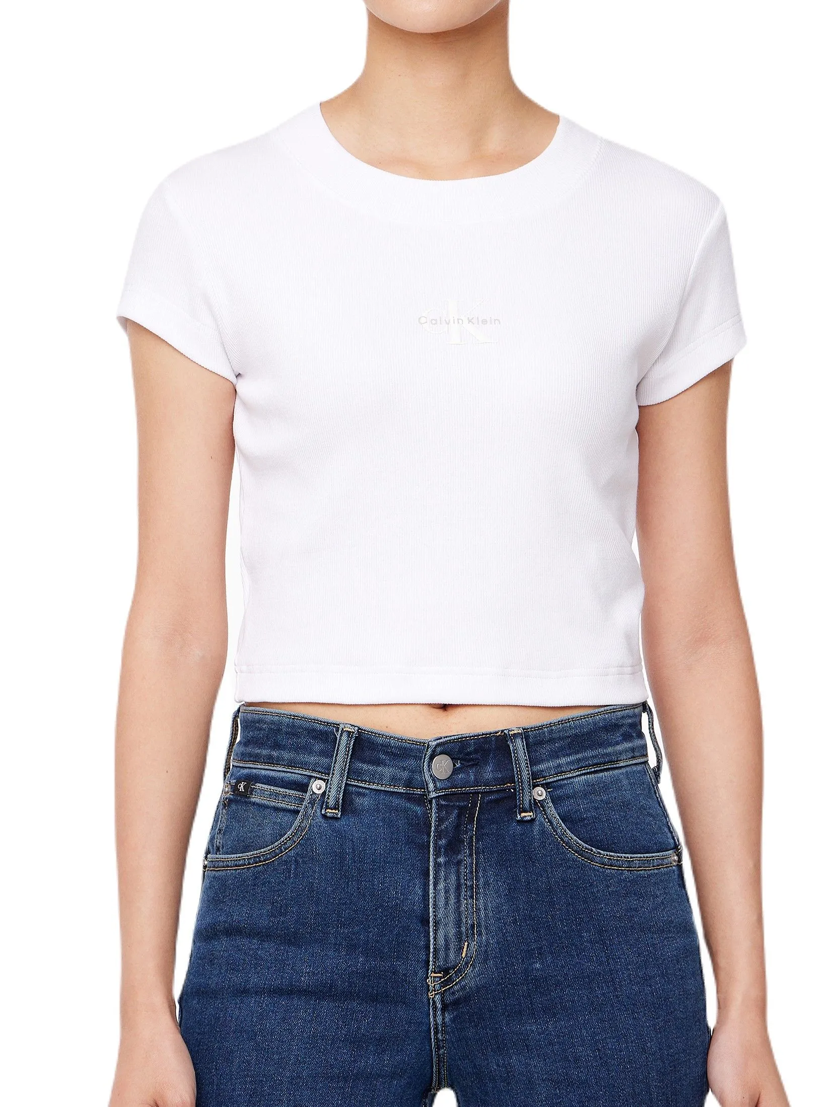 CALVIN KLEIN Women's Monogram Baby Short Sleeve T-Shirt White