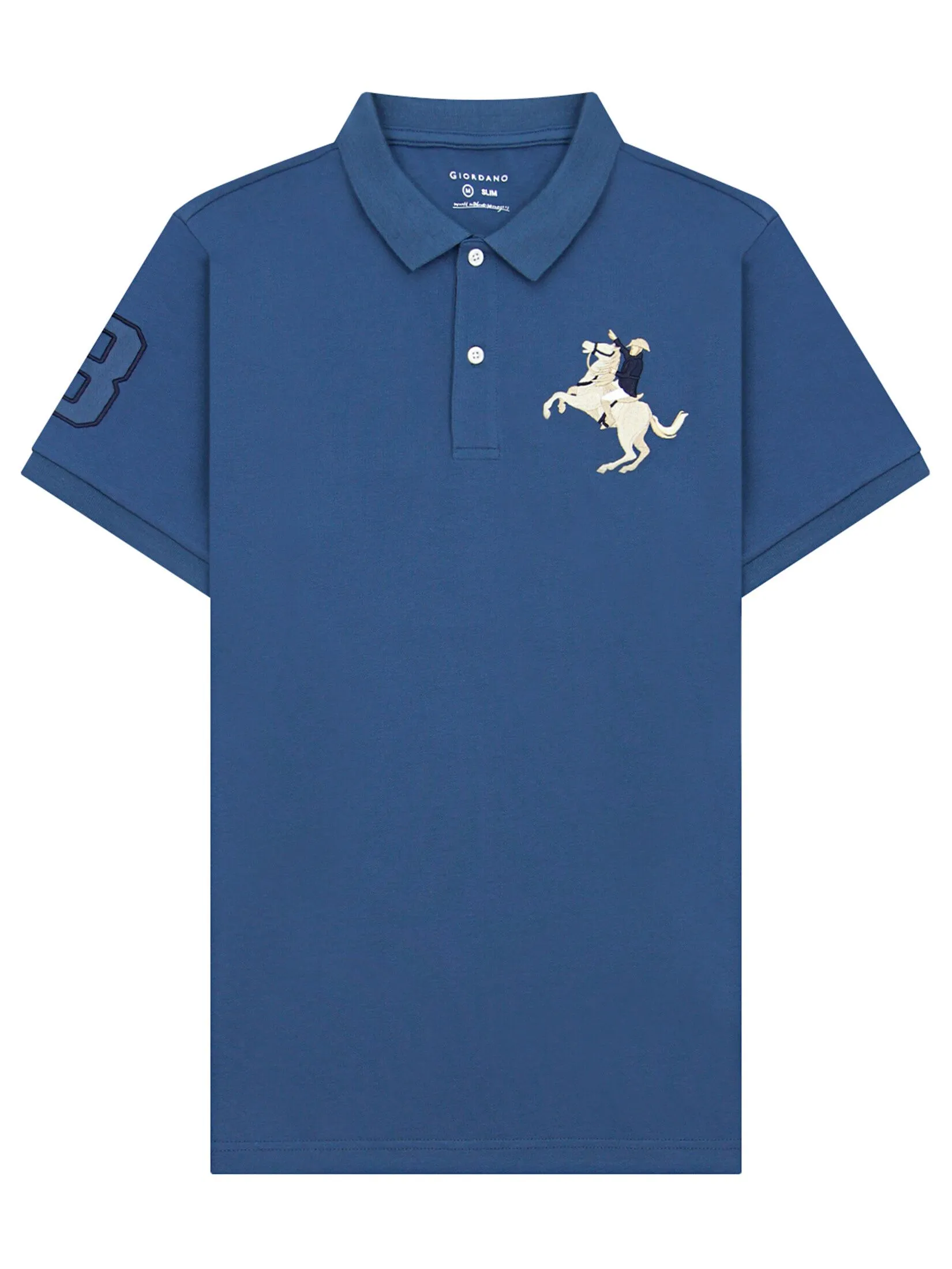GIORDANO Men's Pique Slim Fit Embroidery Napoleon Polo Key largo blue