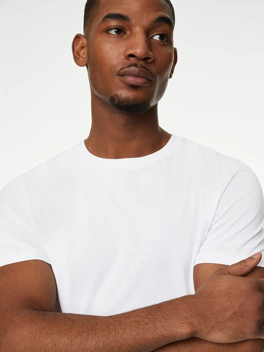 MARKS & SPENCER Men T-Shirt Short Sleeves Regular Fit Pure Cotton Crew Neck