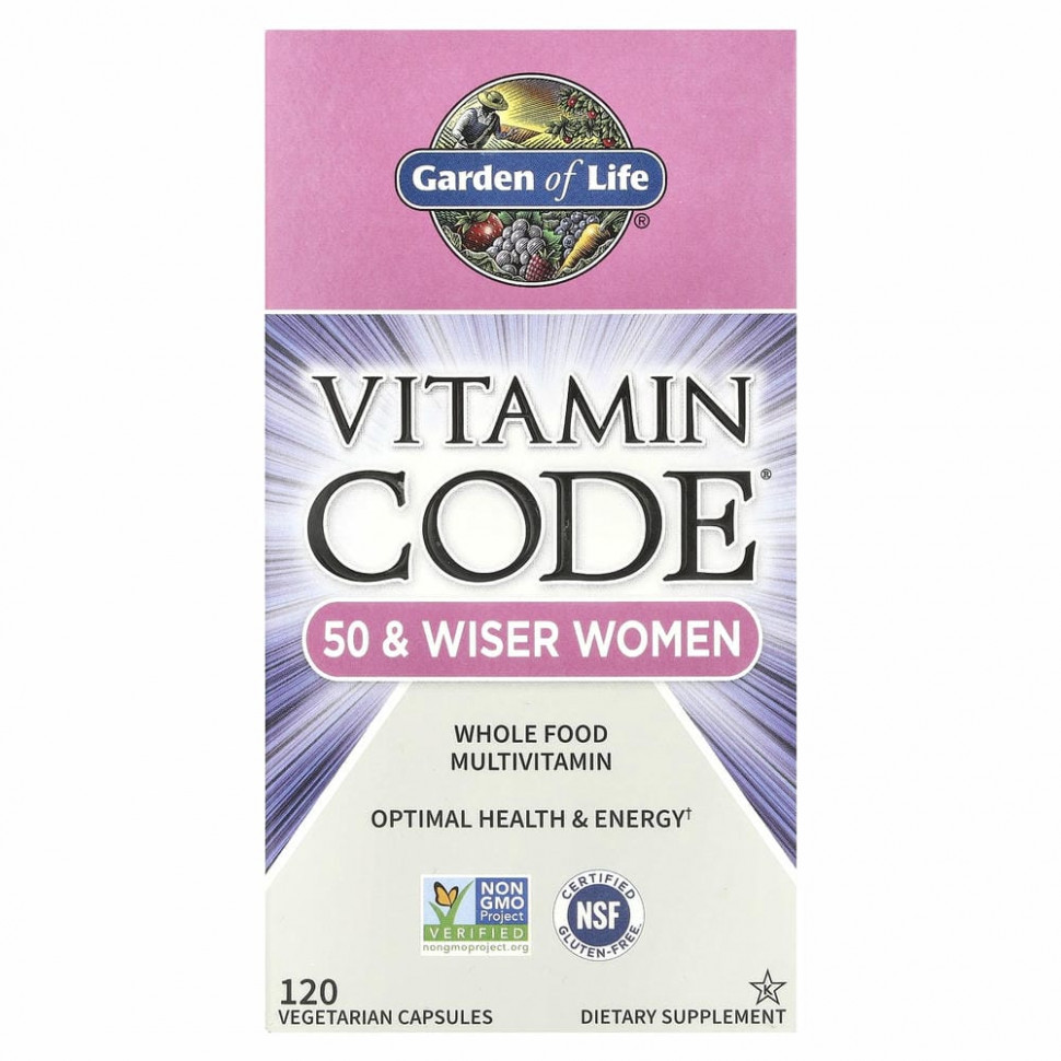 Garden of Life, Vitamin Code, мультивитамины из цельных продуктов для женщин от 50 лет, 120 вегетарианских капсул