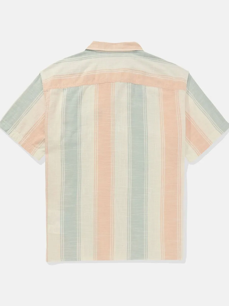 AMERICAN EAGLE MEN JON STRIPE SS OVERSIZED CAMP COLLAR SLUB COTTON SHIRT 800 ORANGE