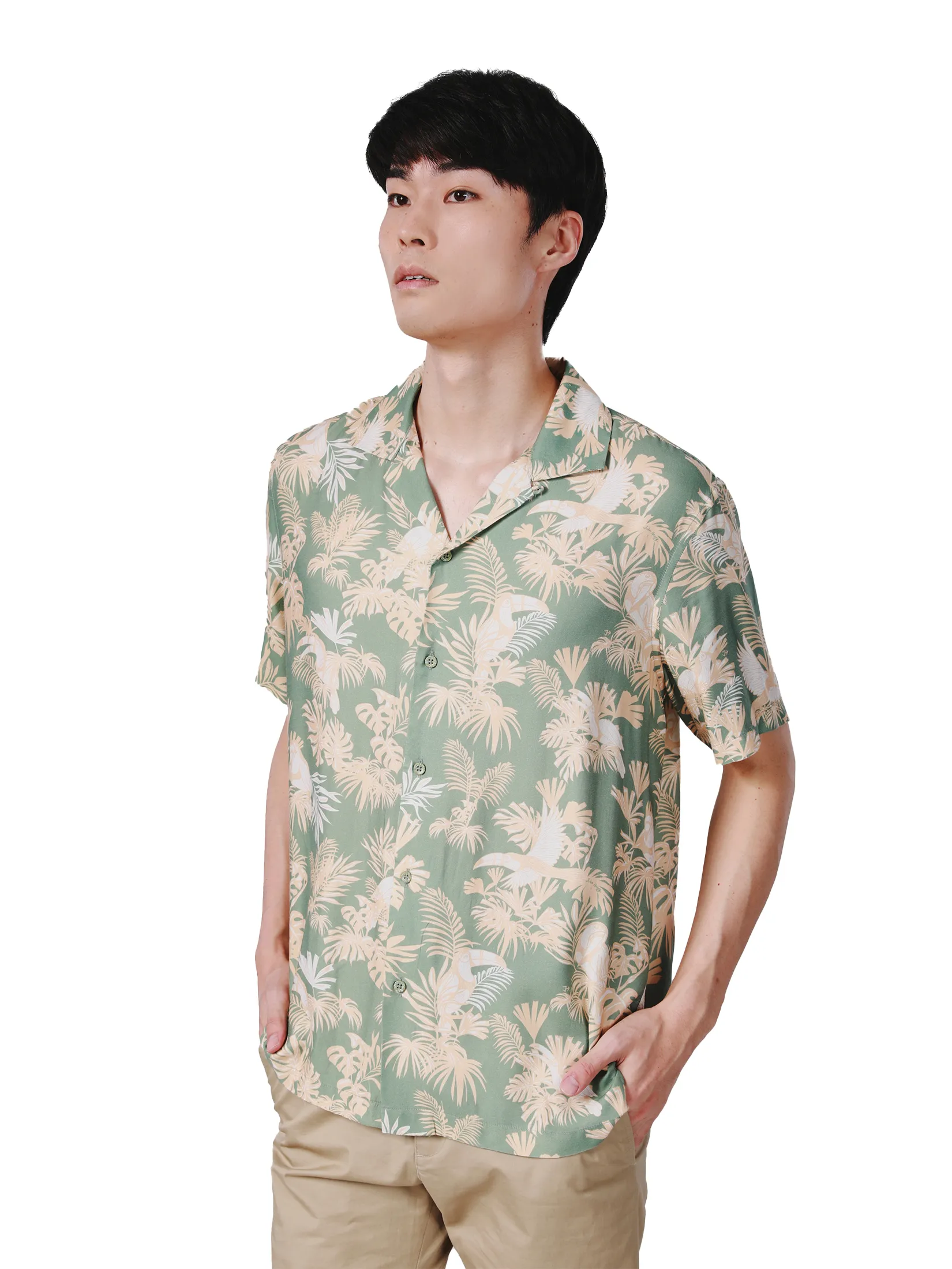 JOHN HENRY Men s Short Sleeves Hawaii Shirts (Relaxed Fit) SONGKRAN FESTIVAL Green
