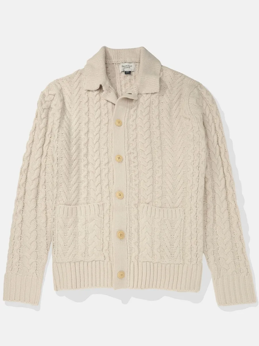 AMERICAN EAGLE MEN 1801 LS BTTN UP MOCK NECK POLO 207 TAN