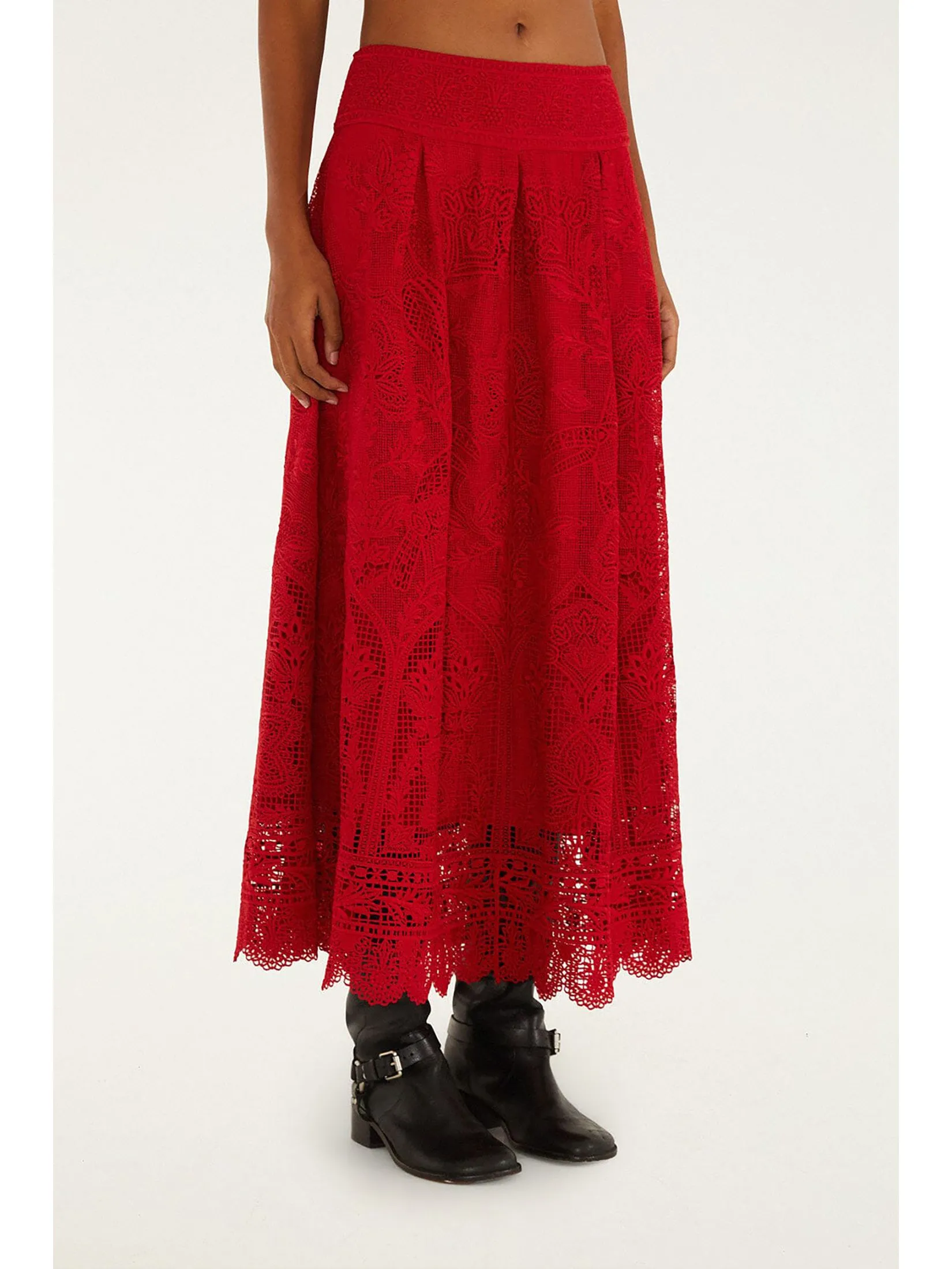 FARM RIO Women Skirt Guipure Boho Garden Red