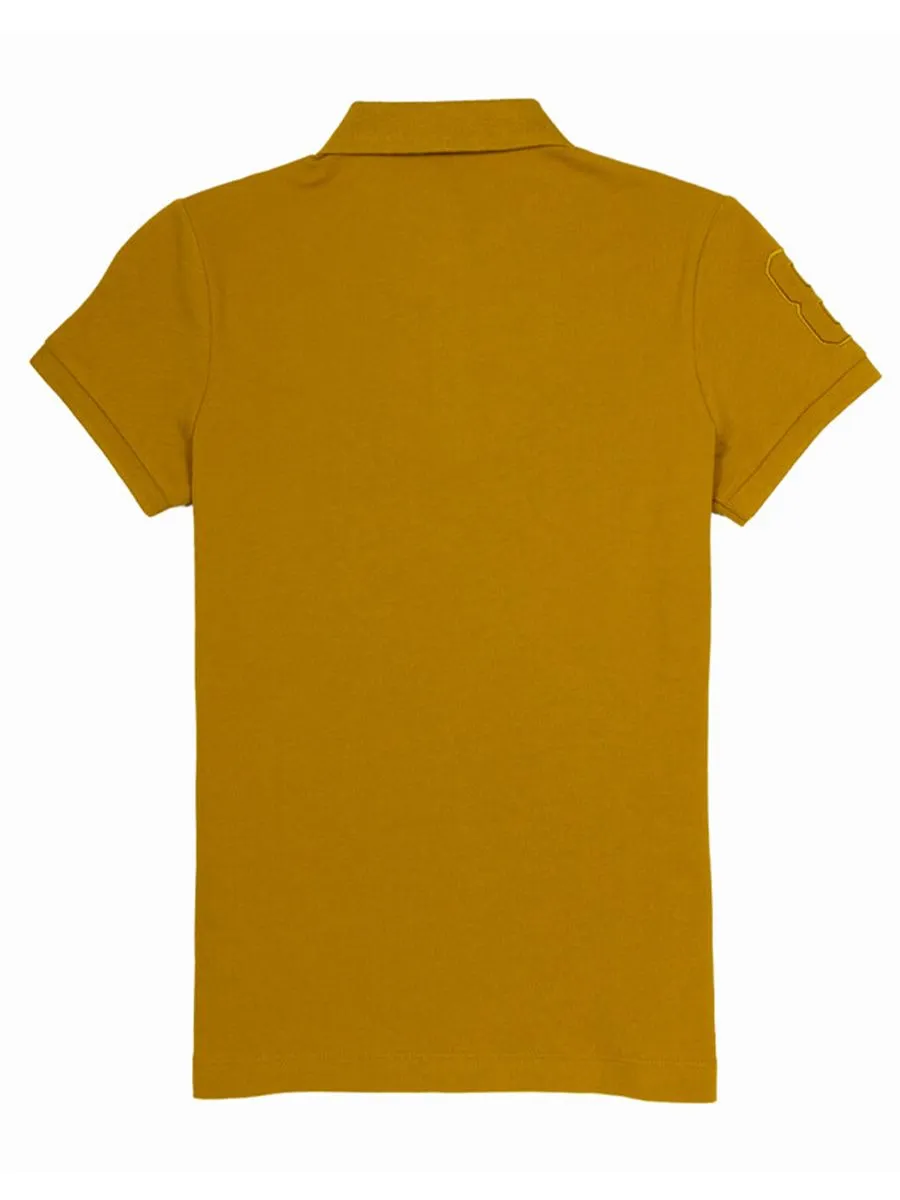 GIORDANO Women's Pique Short Sleeve Slim Fit Bold Polo (Napoleon) Buckthorn Brown Yellow