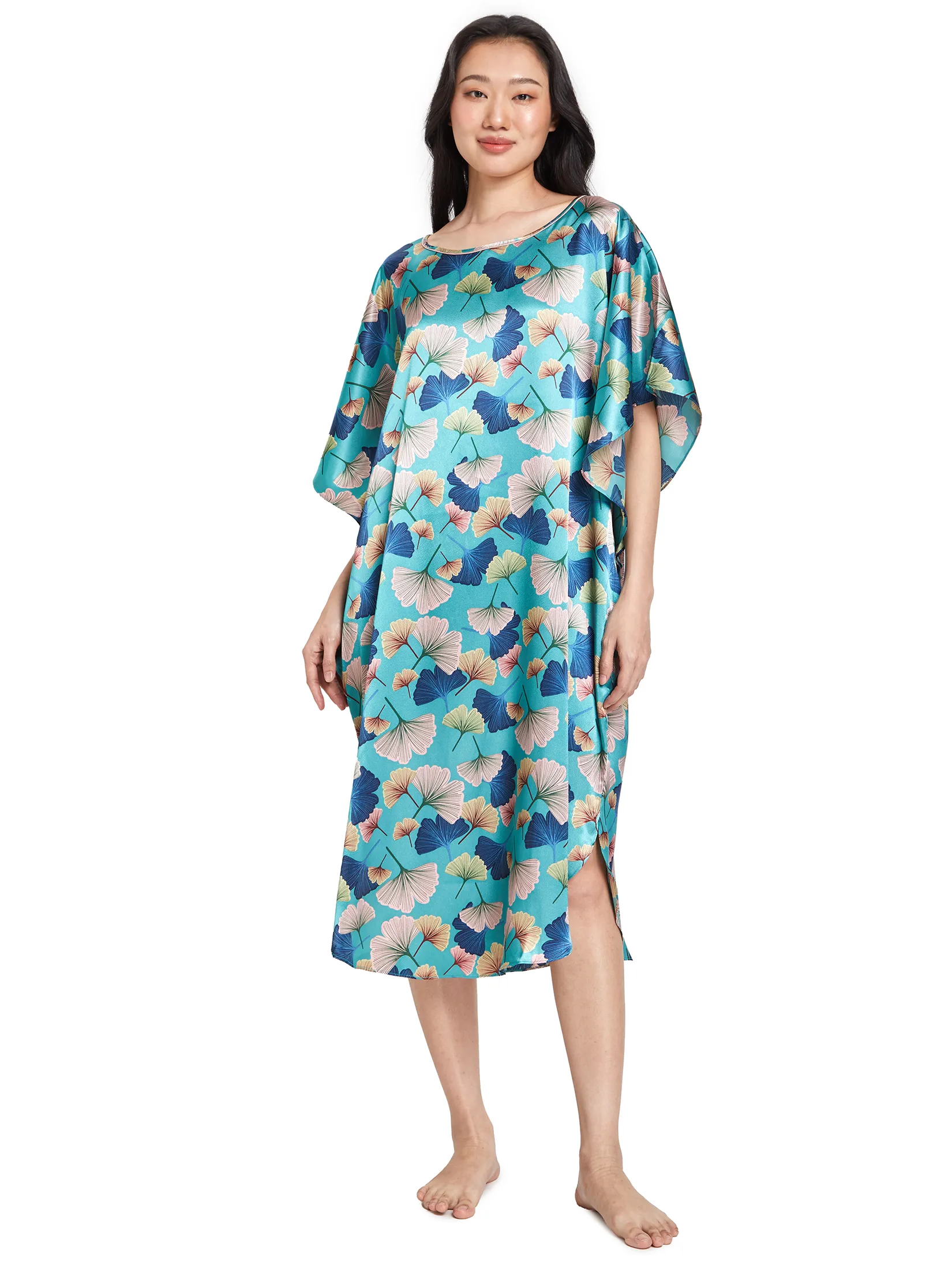 ELIZABETH Women Pyjamas Dress Batwings Sleeves Crew Neck Blue