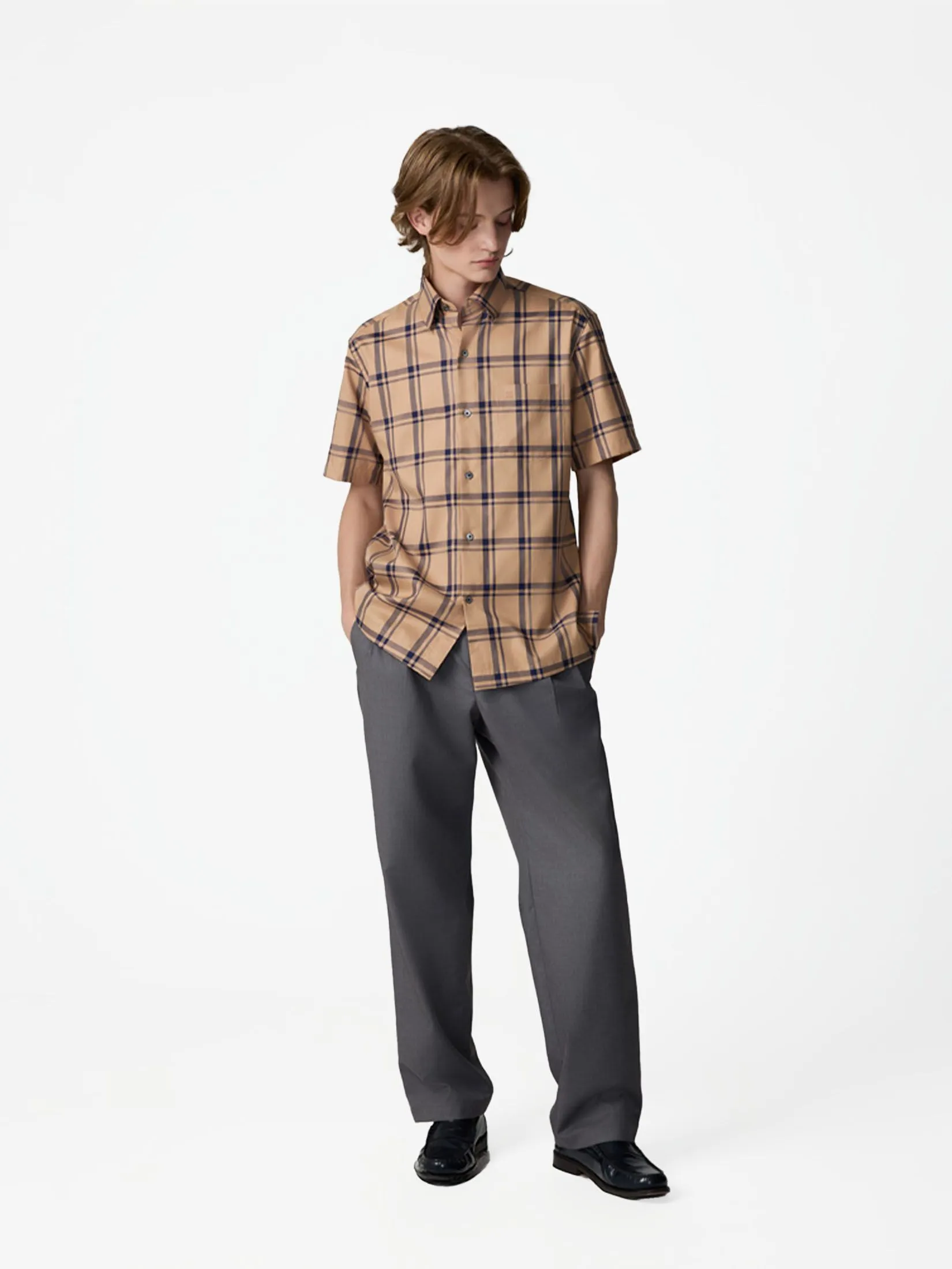 DAKS Men Short Sleeve Shirt Regular Fit Brown Size - M