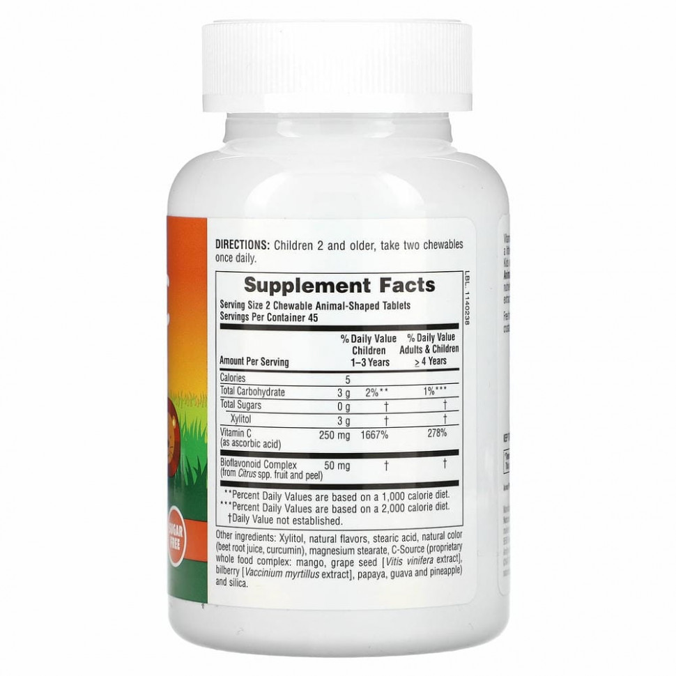 NaturesPlus, Source of Life, Animal Parade, витамин C, жевательная добавка без сахара для детей, вкус натурального апельсинового сока, 90 таблеток в форме животных