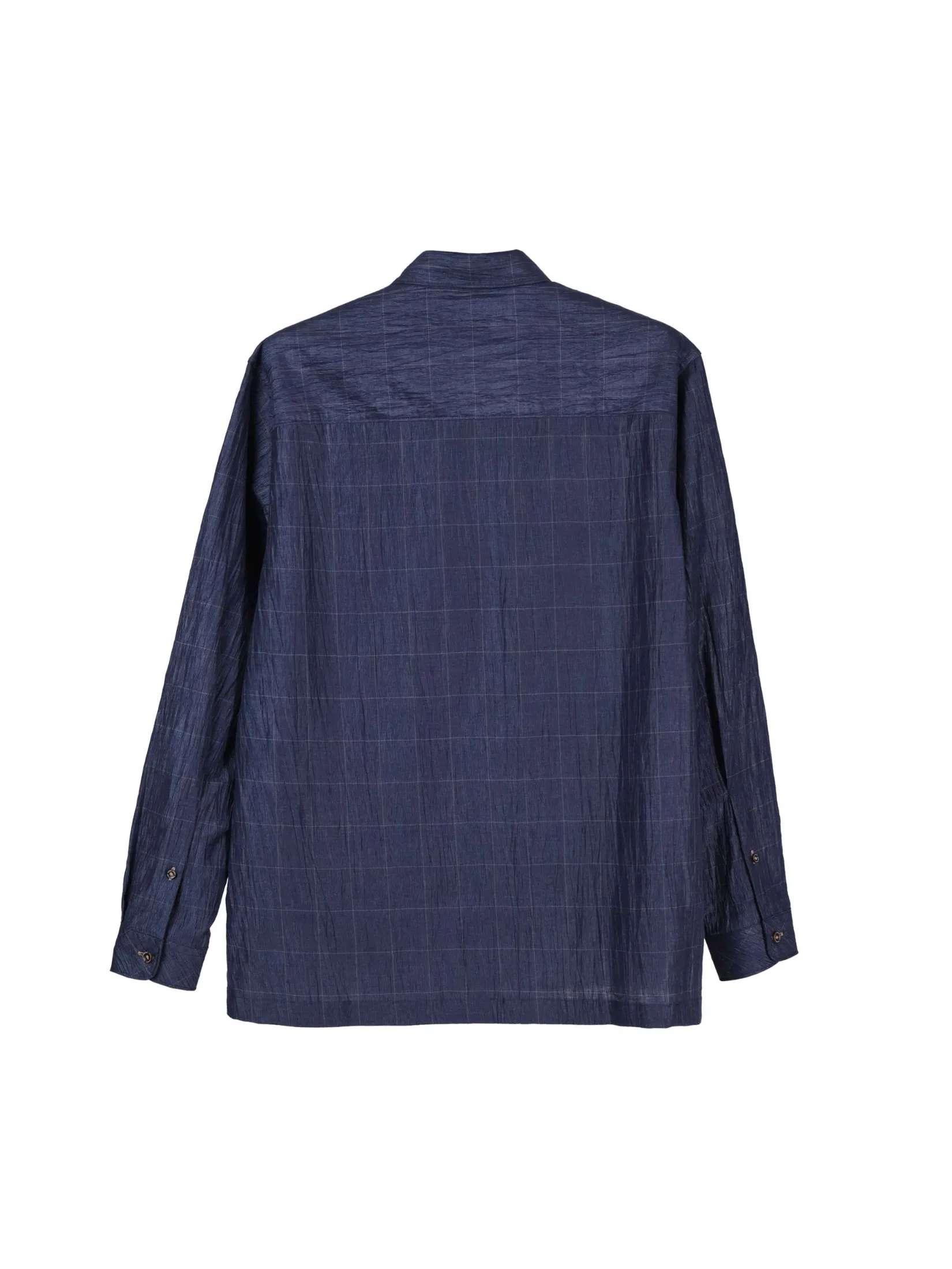TAKEO KIKUCHI MEN NAVY GRID TEXTURED STRIPE CHECK OVERSIZED SHIRT