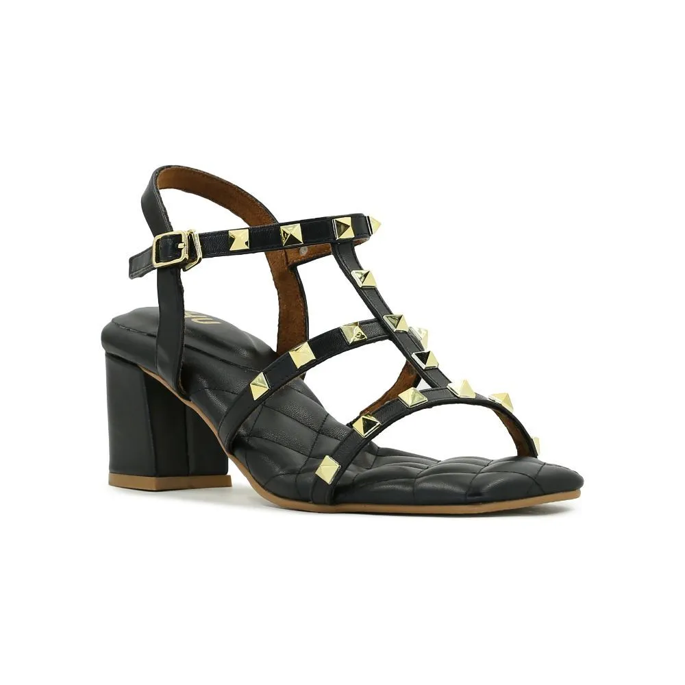 SHU WOMEN PALETTE SOFT 2" ROCKSTUDS STRAPS SANDALS - BLACK