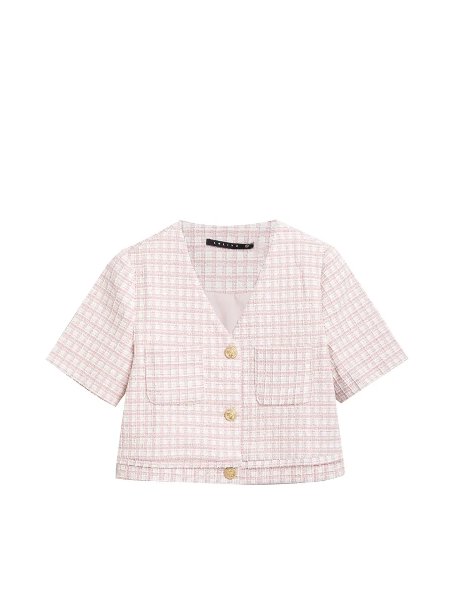 LOLITA Women Blouse Short Sleeves Gingham Pink