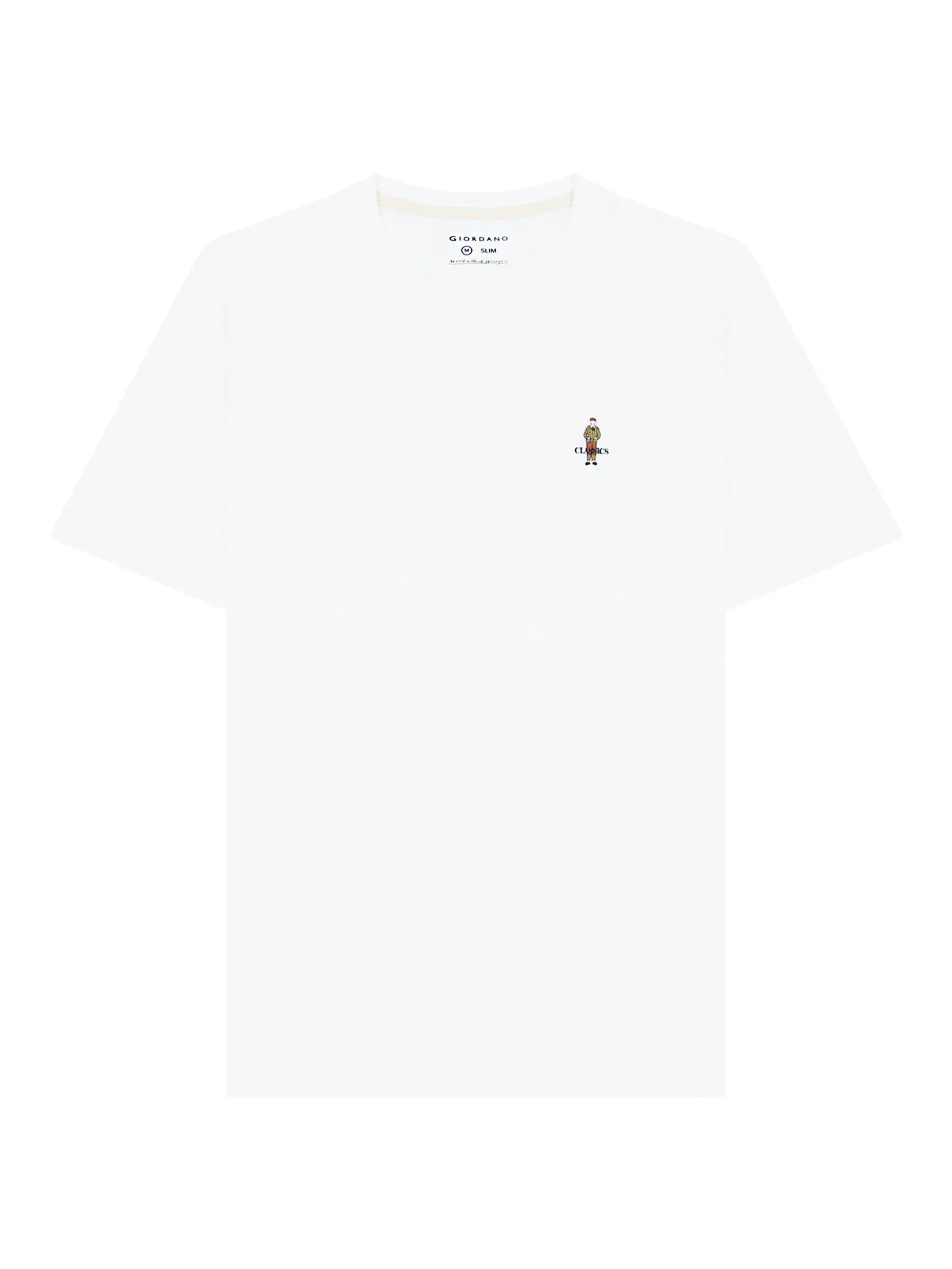 GIORDANO Men's Slim Cotton Embroidery Tee (Classic Man) White
