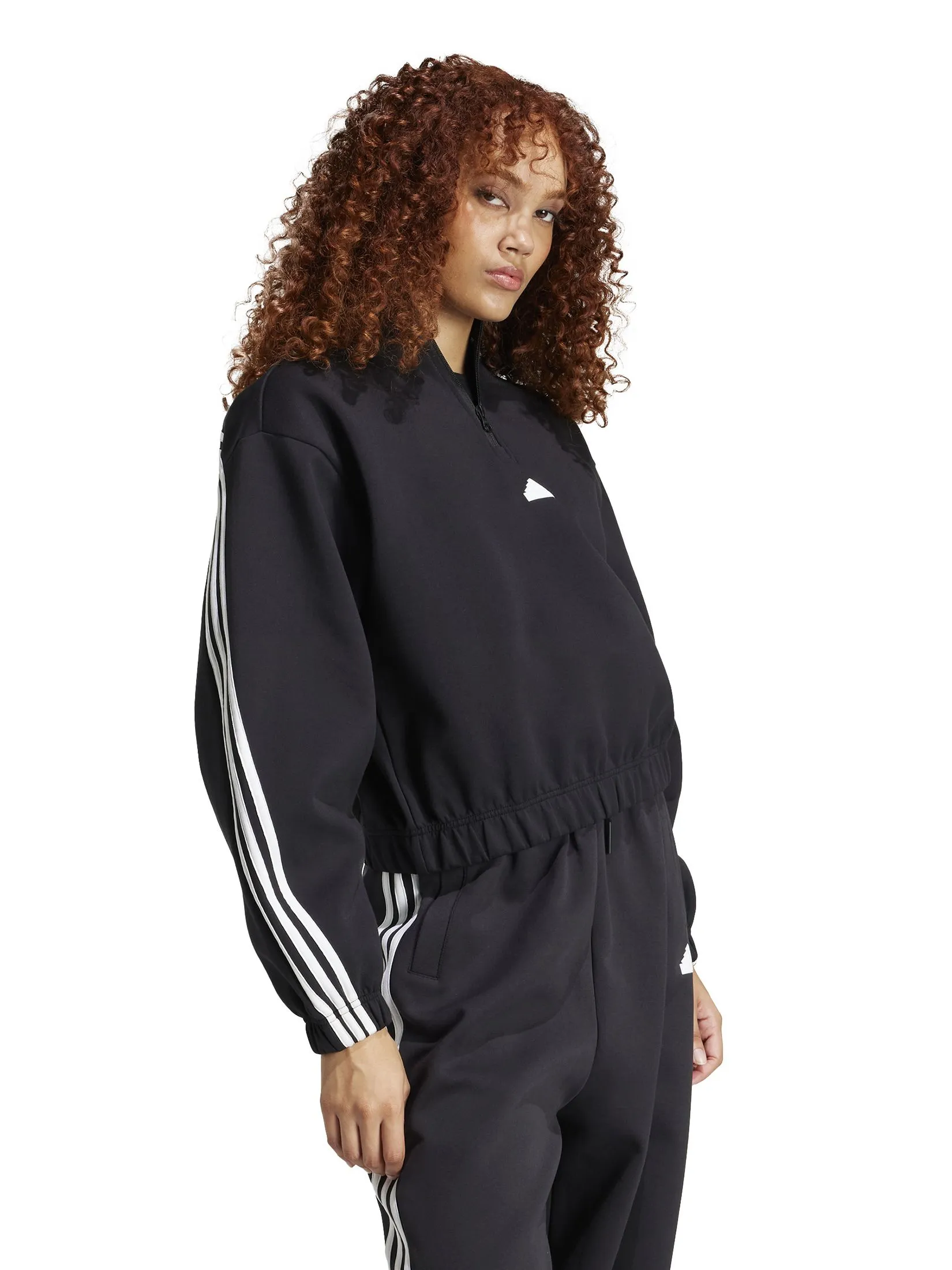 ADIDAS Women Zip Top Future Icons Three Stripes 1/4 Black