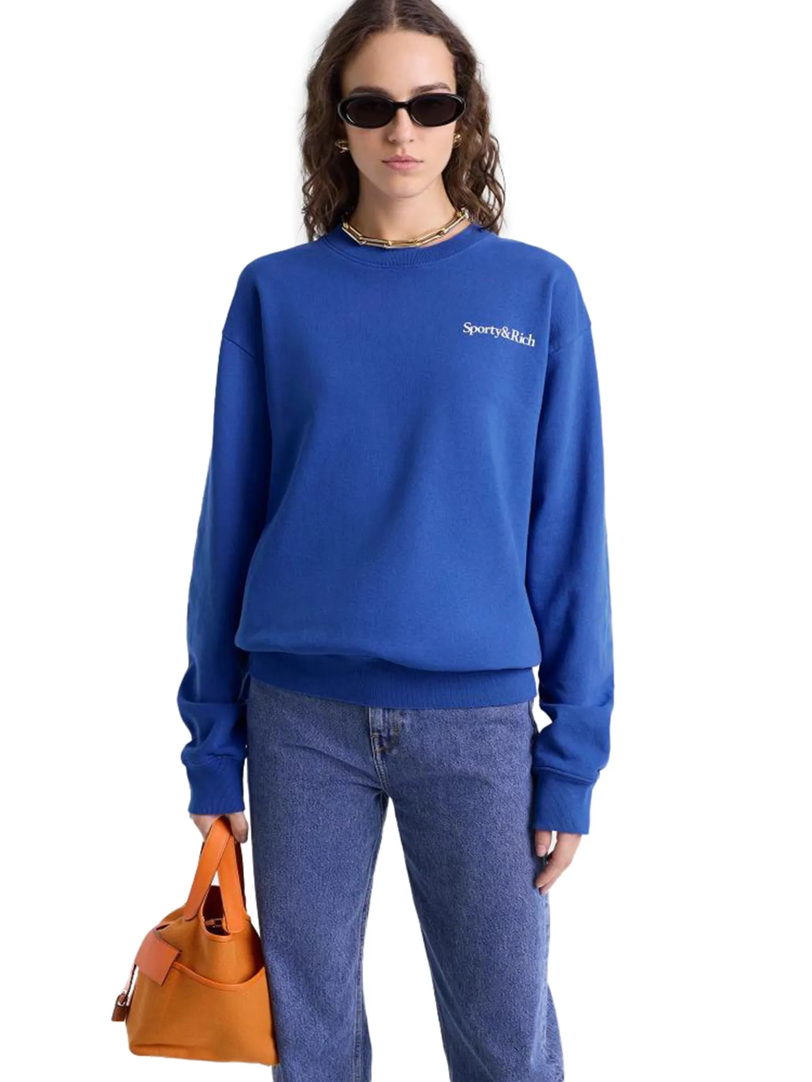 SPORTY & RICH Unisex Sweatshirt Crewneck Health Is Wealth Team Blue/White