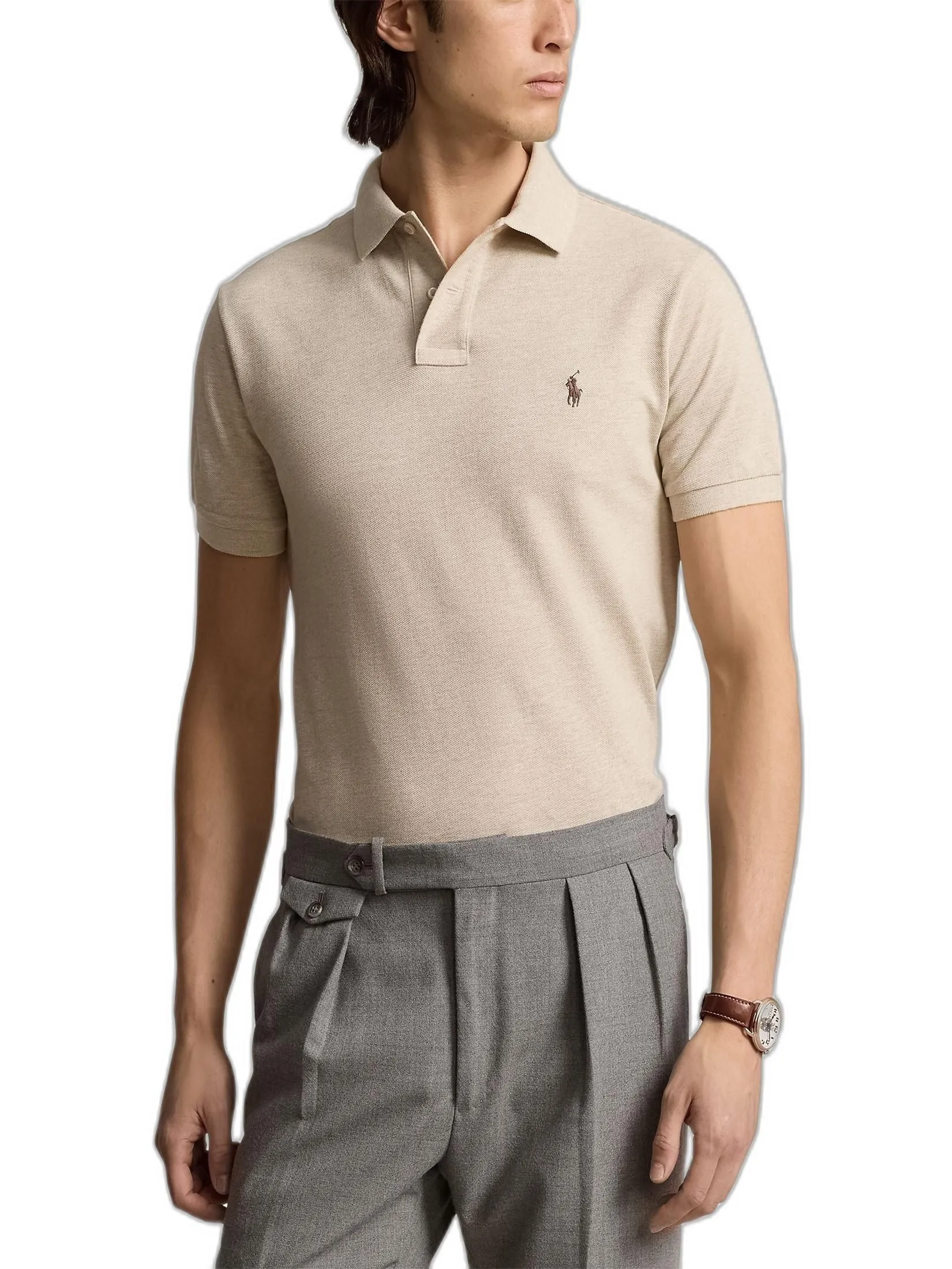 POLO RALPH LAUREN Men Polo-Custom Slim Fit Mesh Polo Shirt MNPOKNI1N822557-Grey