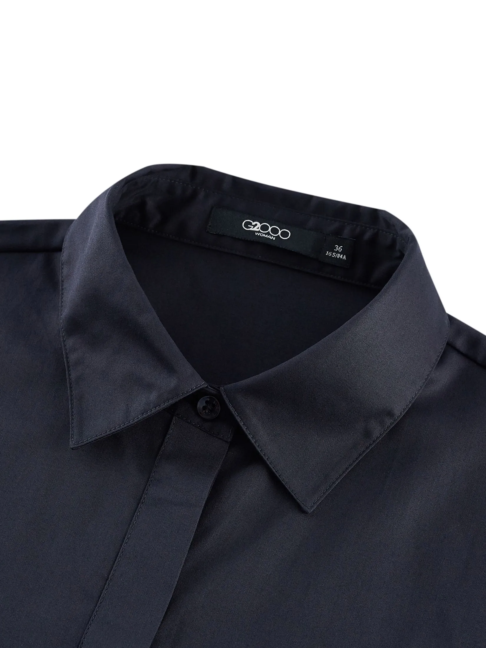 G2000 Women Clothing Easy Care Cotton Satin Short Sleeve Shirt  Loose Fit - Navy