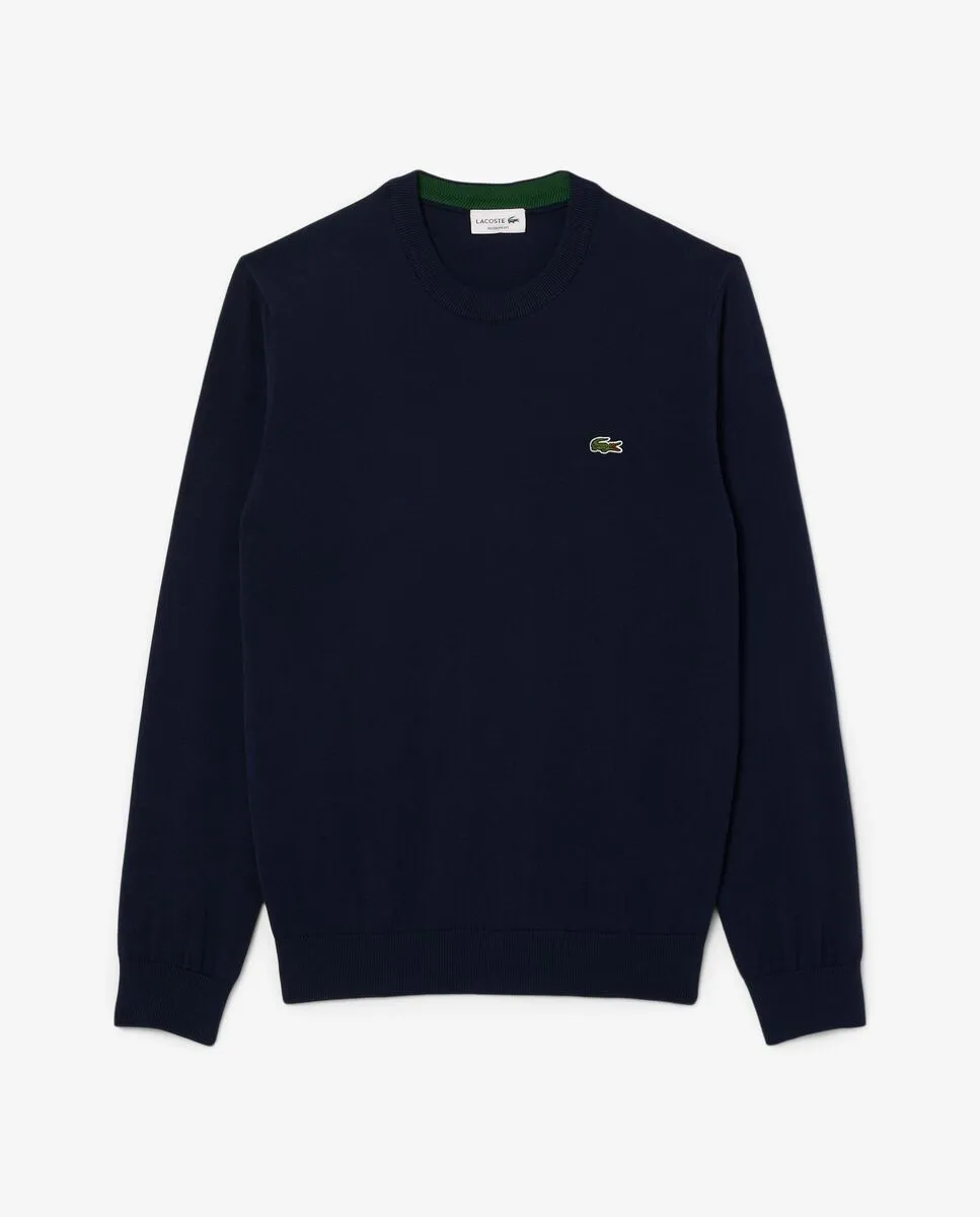 LACOSTE Men’s Organic Cotton Crew Neck Sweater Blue