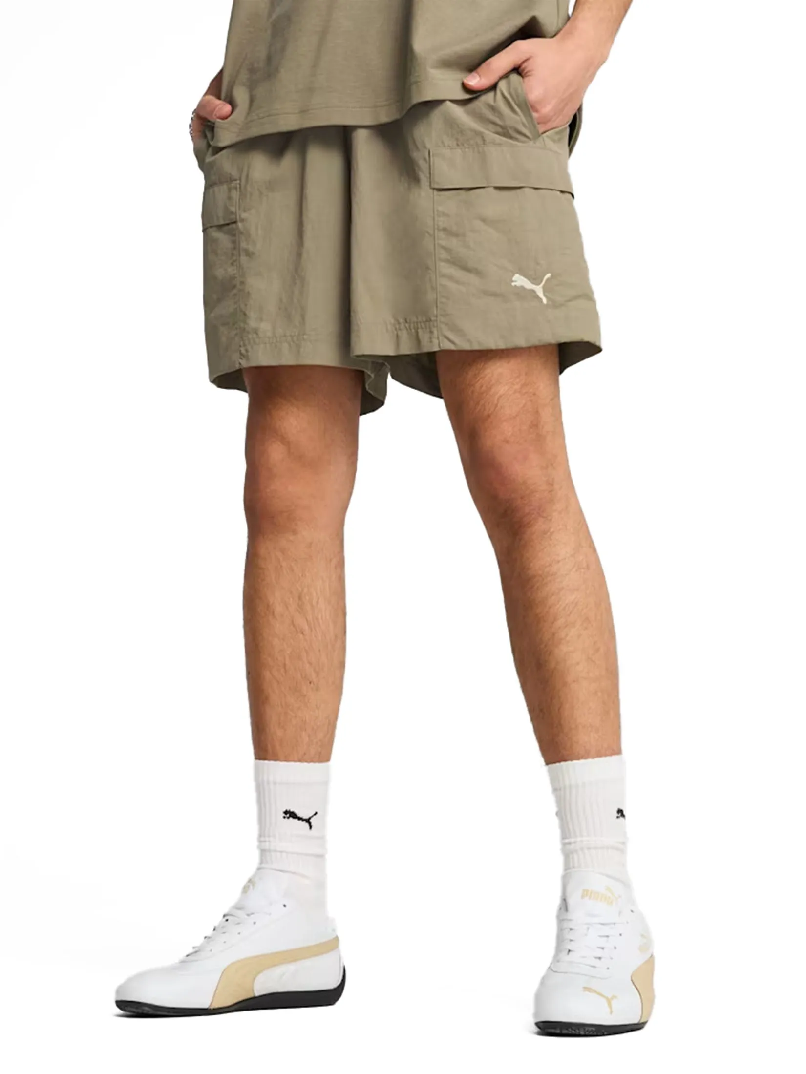 PUMA Men Cargo Shorts 6" Wardrobe Essentials Relaxed Velvet Moss Size - M