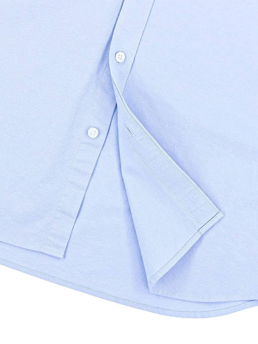GIORDANO Men's Slim Embroidery Stretch Oxford Shirts (Classic Man) Light Blue