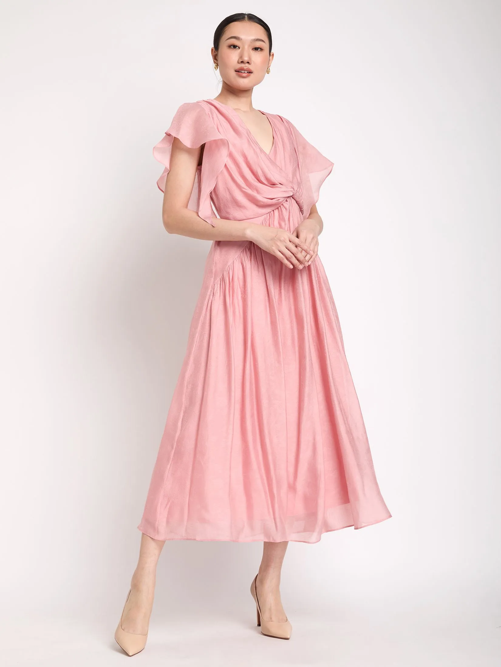 EXPRESSIONS EVENING Women Maxi Dress V-Neck With Drape Detail