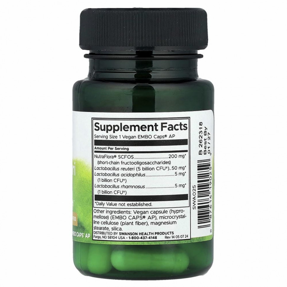 Swanson, Ацидофильные лактобактерии (L. acidophilus), Reuteri Plus, 30 вегетарианских капсул для ЭМБО
