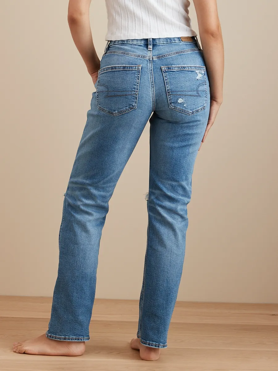 AMERICAN EAGLE WOMEN CURVY STRAIGHT JEANS 826 MEDIUM DESTROY