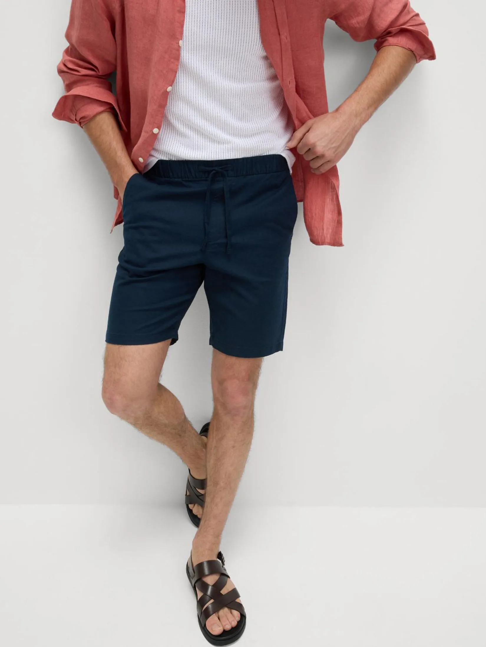 MARKS & SPENCER Men Shorts Linen Blend Elasticated Waist