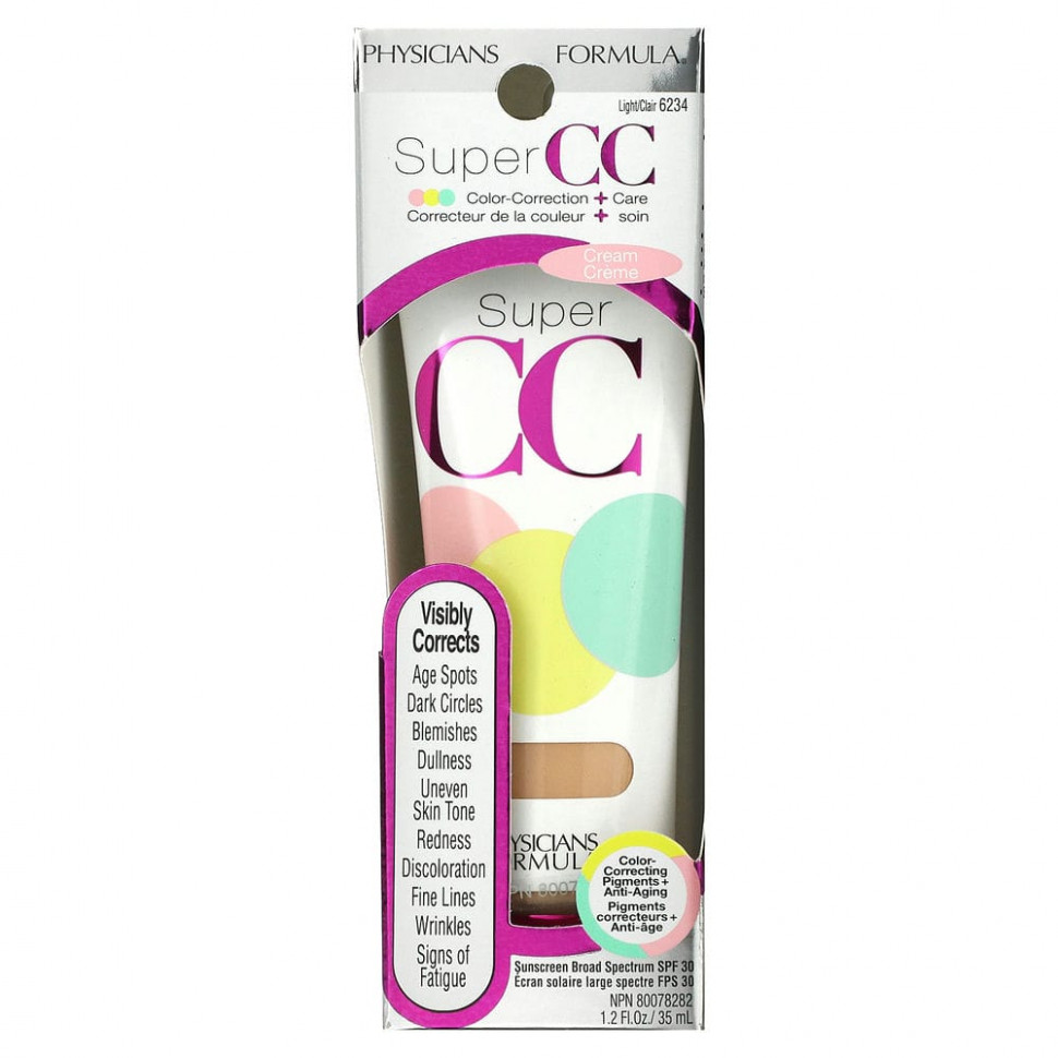 Physicians Formula, Super CC, крем для коррекции цвета и ухода, SPF 30, светлый, 35 мл (1,2 жидк. унции)
