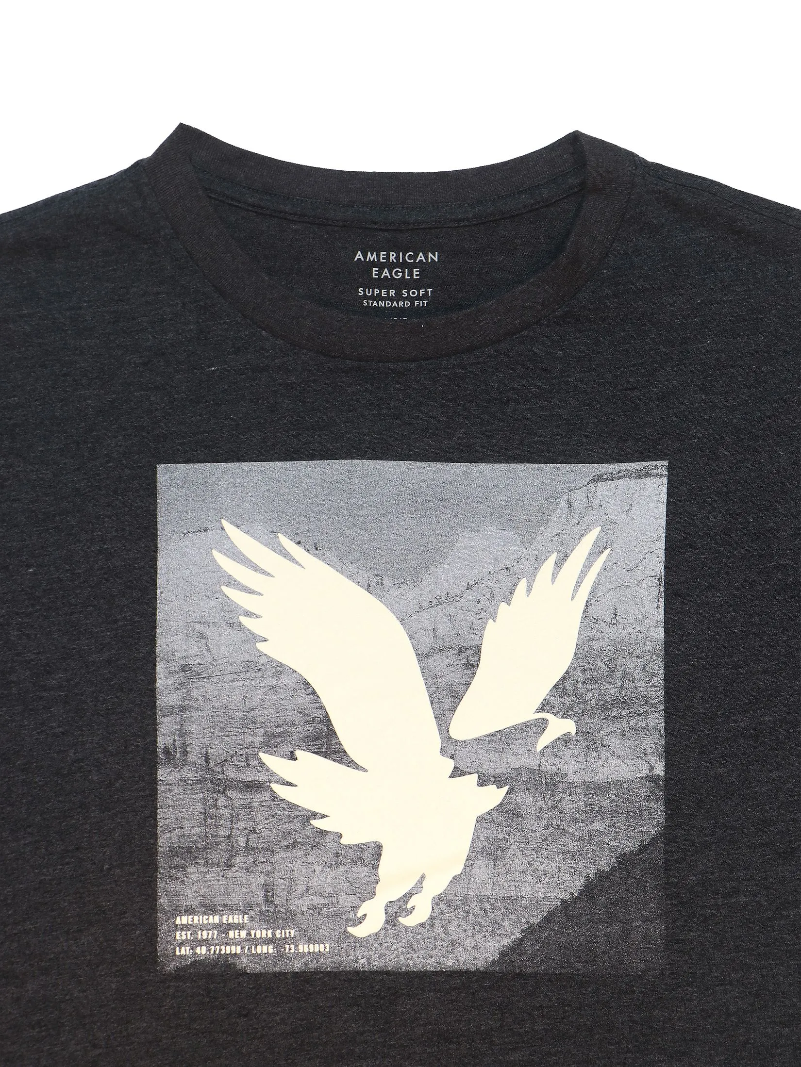 AMERICAN EAGLE MEN G SS CORE BRAND SET IN TEE- CVC FAUX HTHR + SERIOUSLY SOFT WASH 008 CHARCOAL