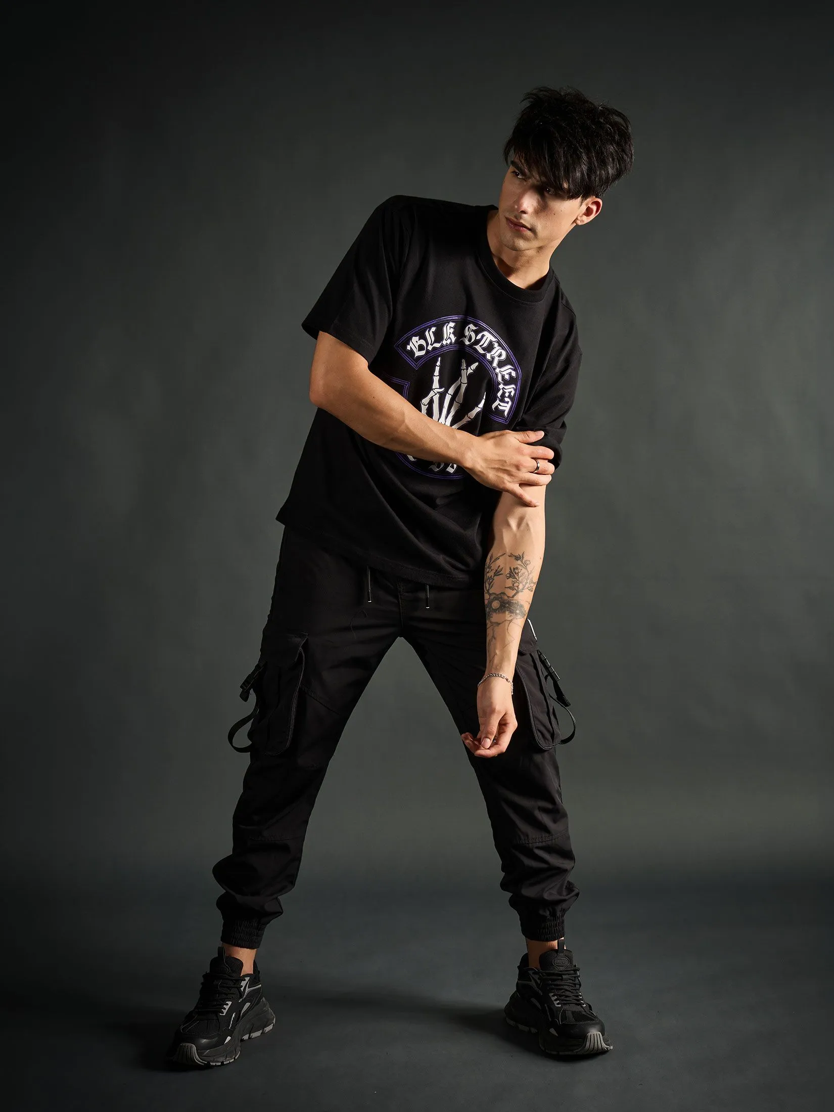 DAVIE JONES Men's T-Shirt Graphic Print Oversized Fit Black