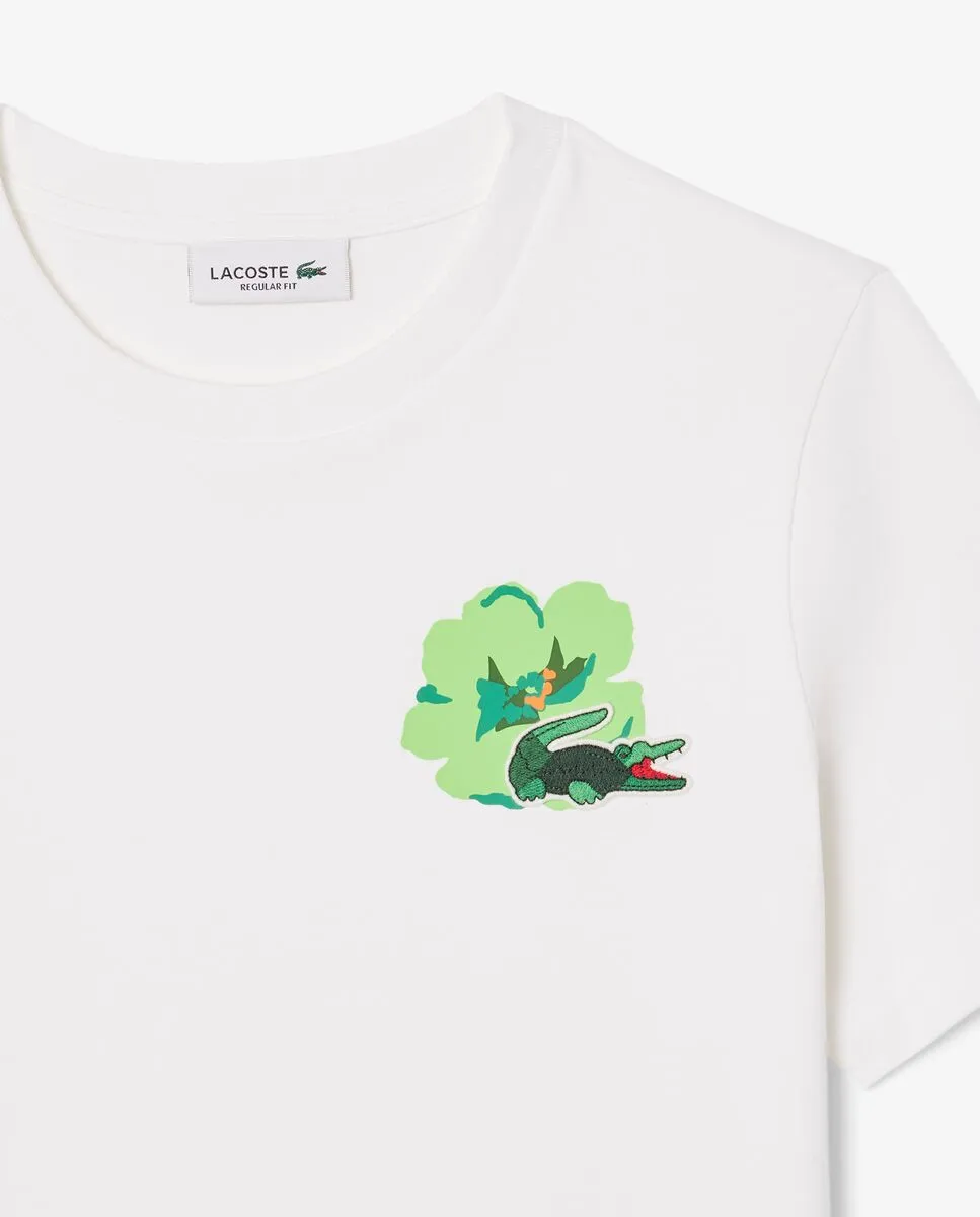 LACOSTE Flower Graphic Cotton T-shirt White