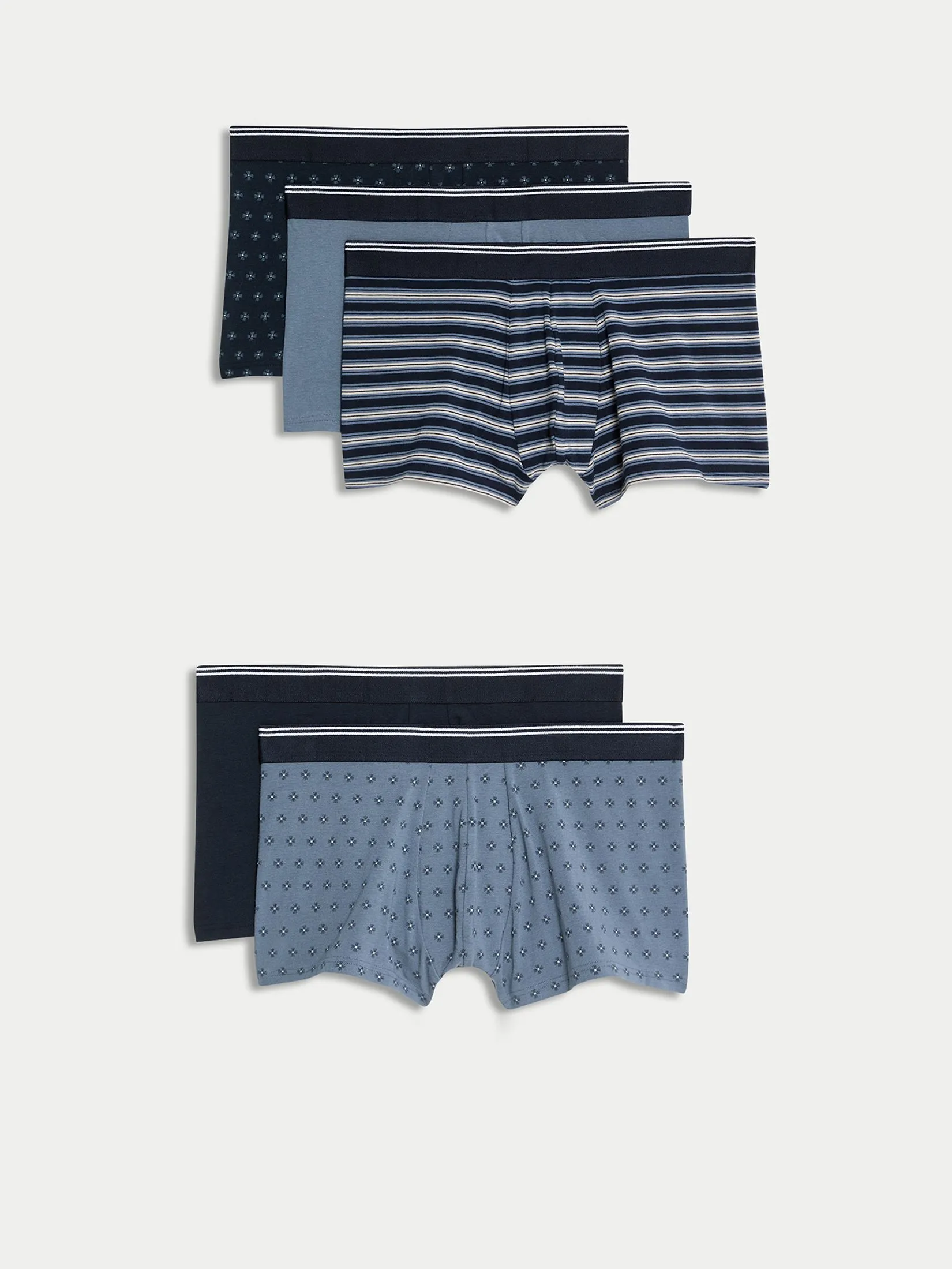 MARKS & SPENCER Men Underwear Trunks Hipsters 5pk Cool & Fresh Assorted Pattern Blue Mix